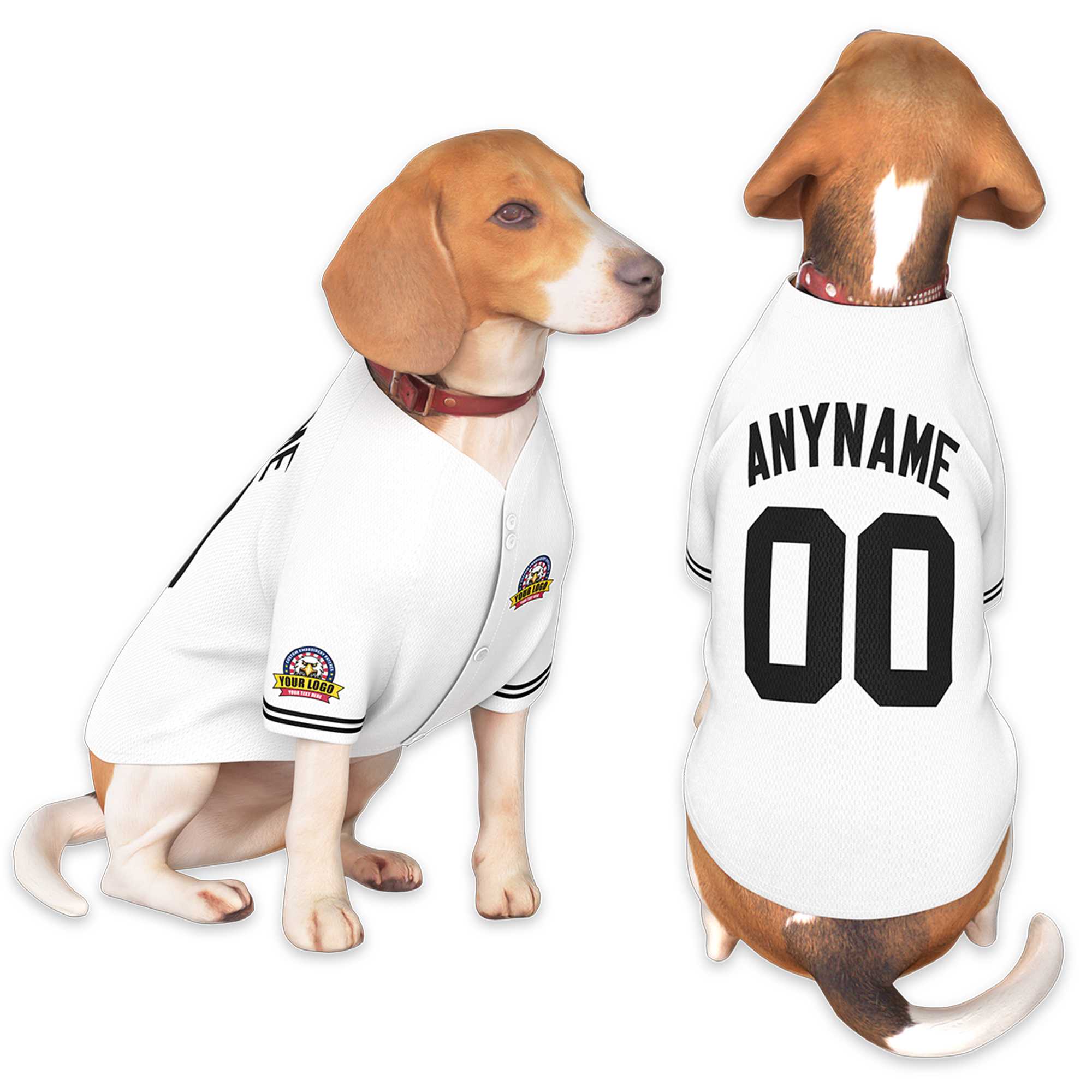 Maillot pour chien de style classique blanc noir personnalisé