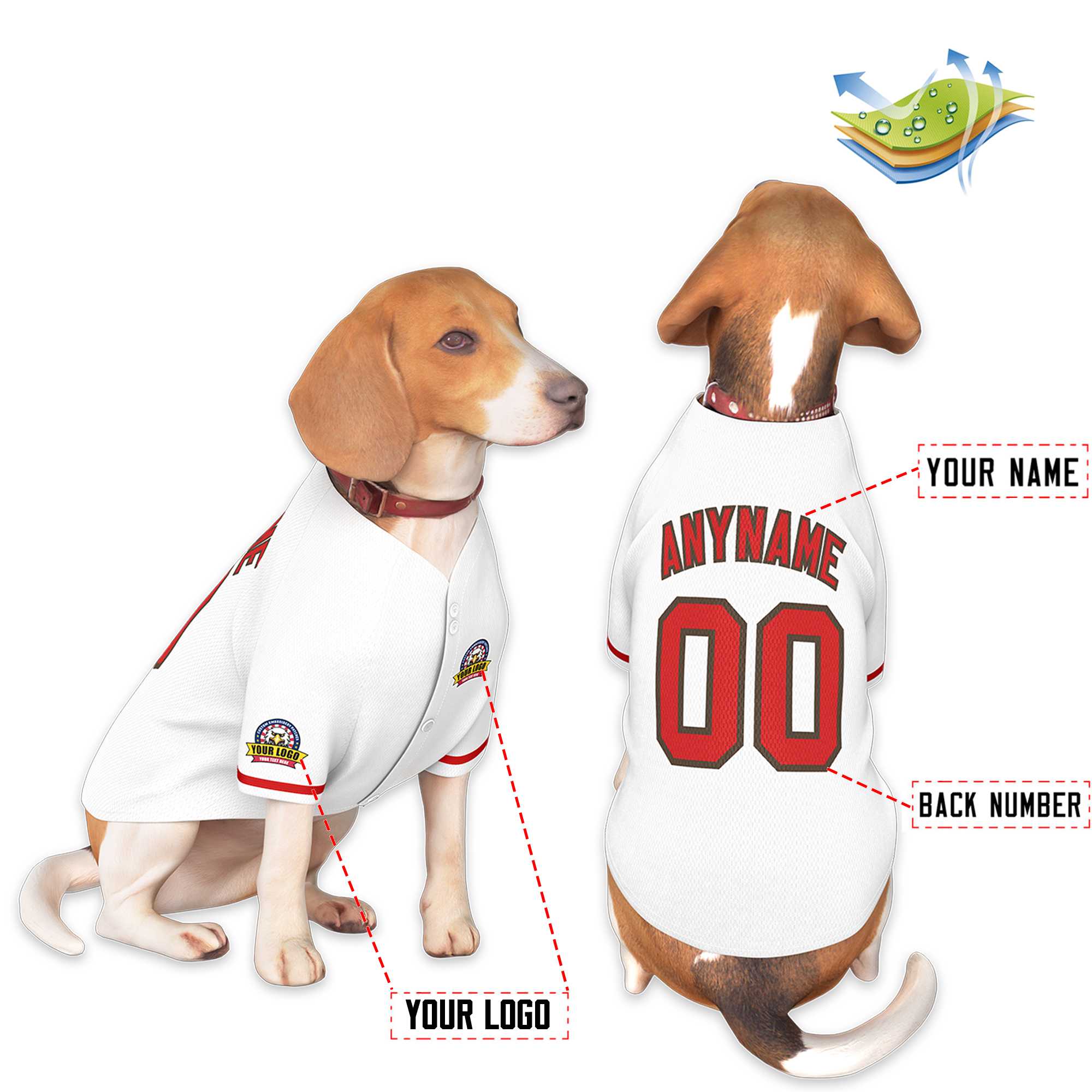 Custom White Red-Brown Classic Style Dog Jersey