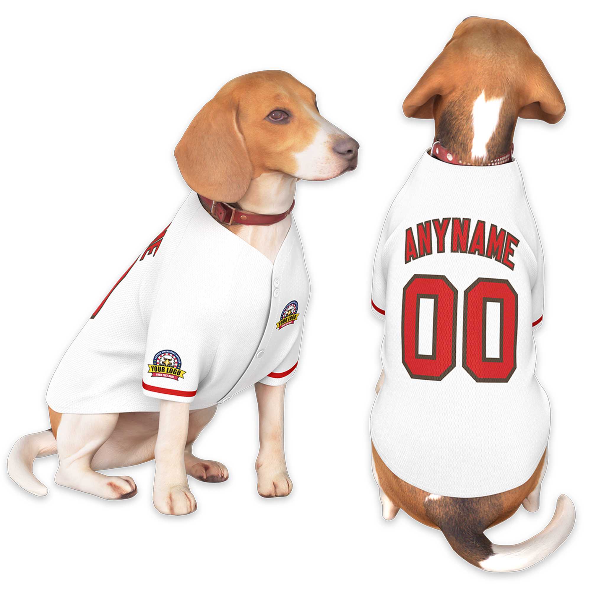 Custom White Red-Brown Classic Style Dog Jersey