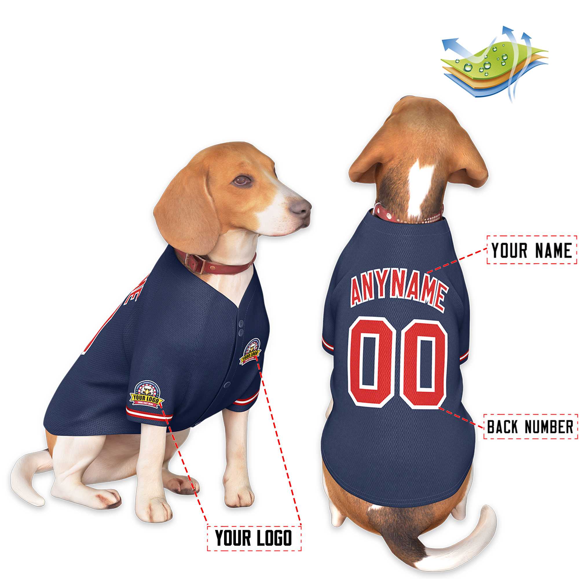 Custom Navy Red-White Classic Style Dog Jersey