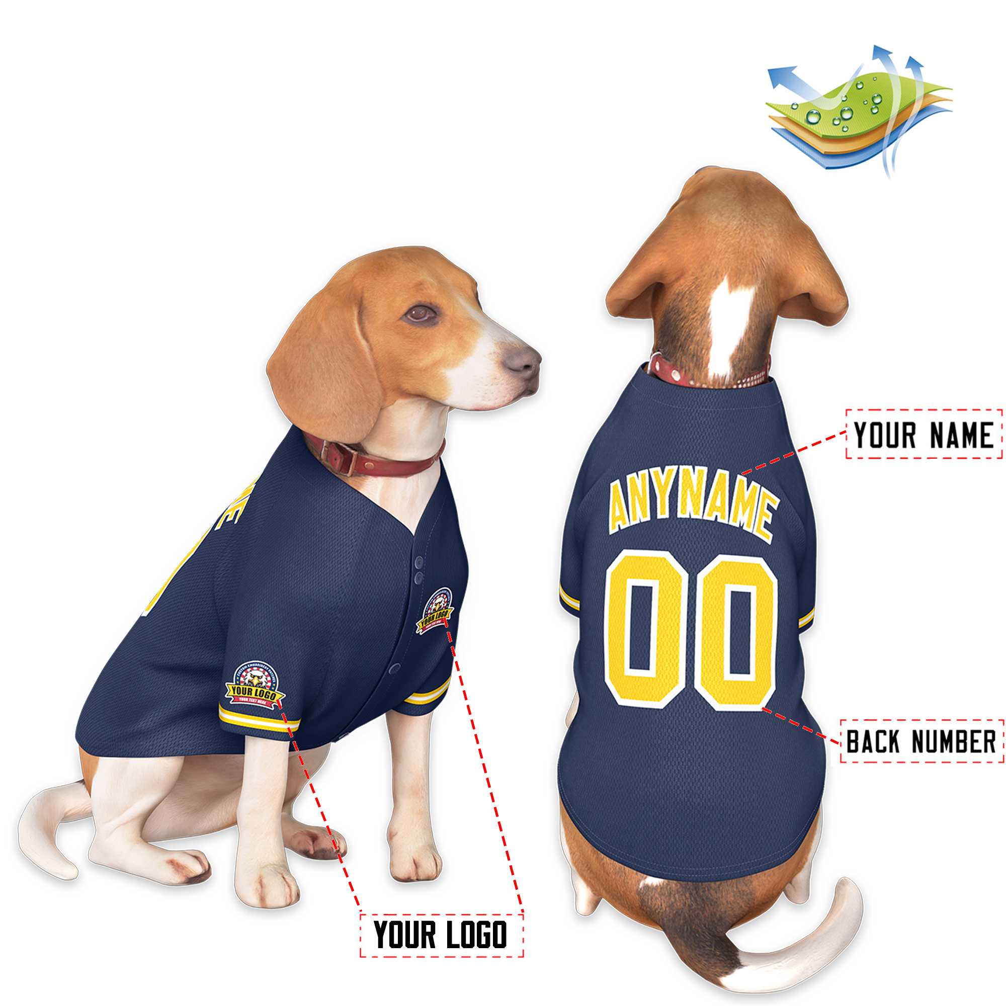 Custom Navy Gold-White Classic Style Dog Jersey