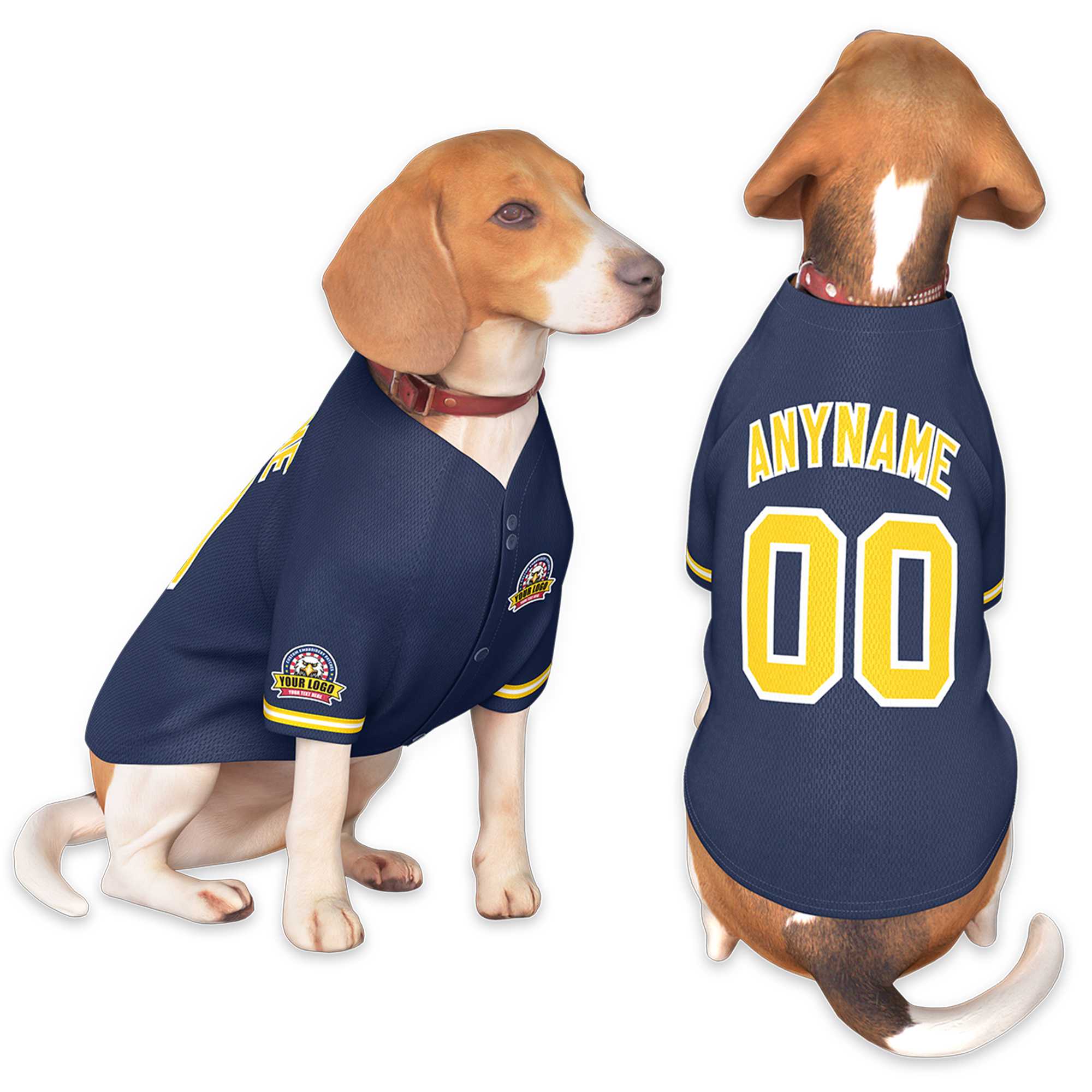 Custom Navy Gold-White Classic Style Dog Jersey