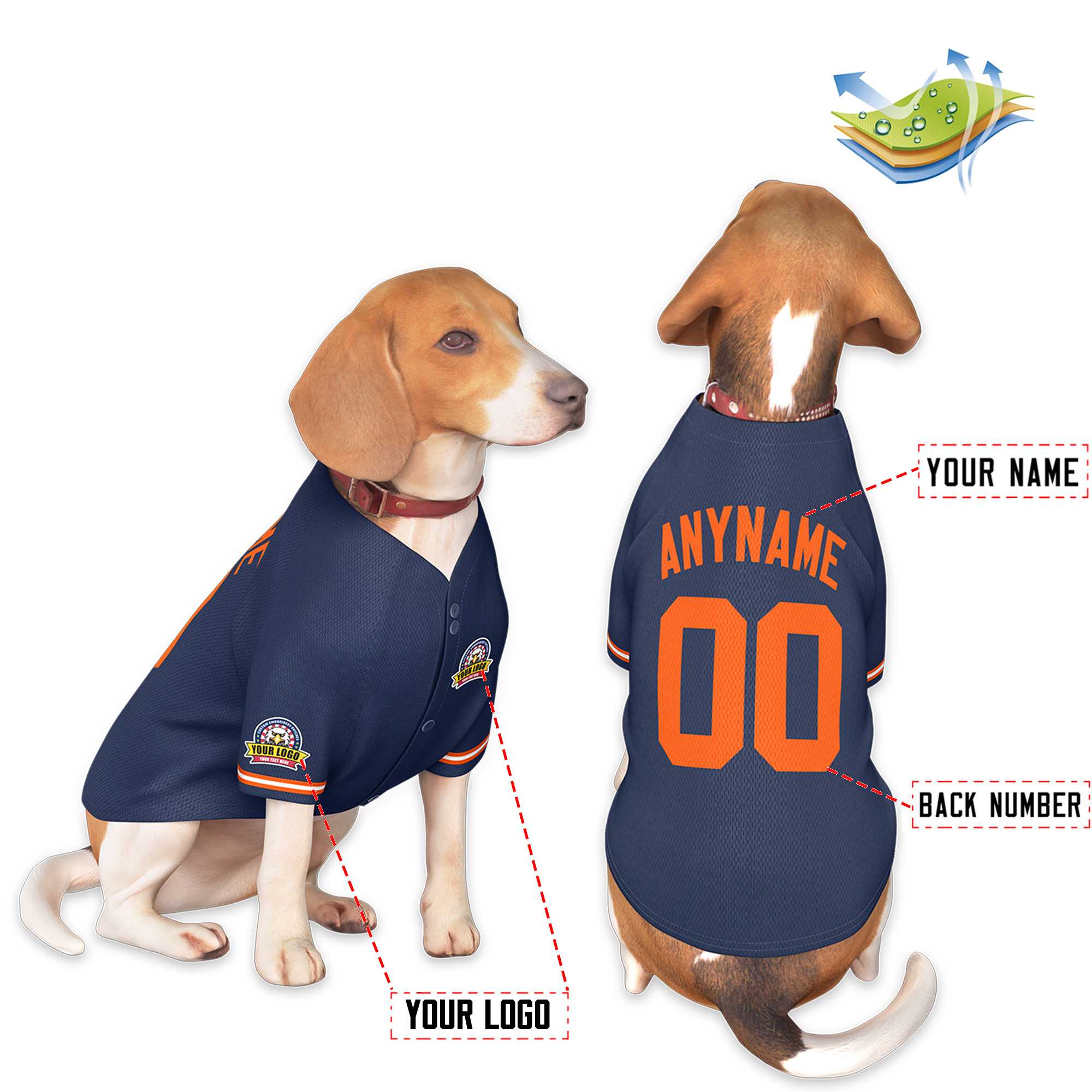 Maillot pour chien de style classique orange marine personnalisé