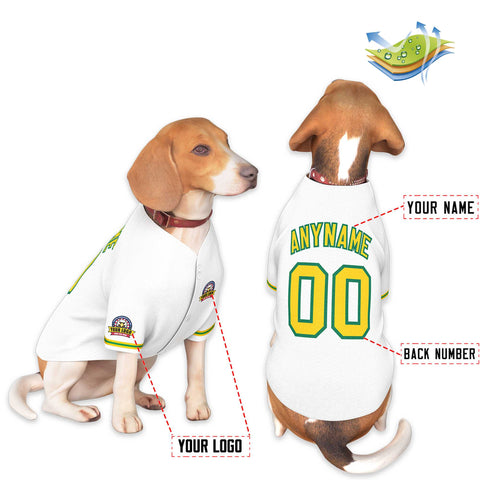 Custom White Gold-Kelly Green Classic Style Dog Jersey