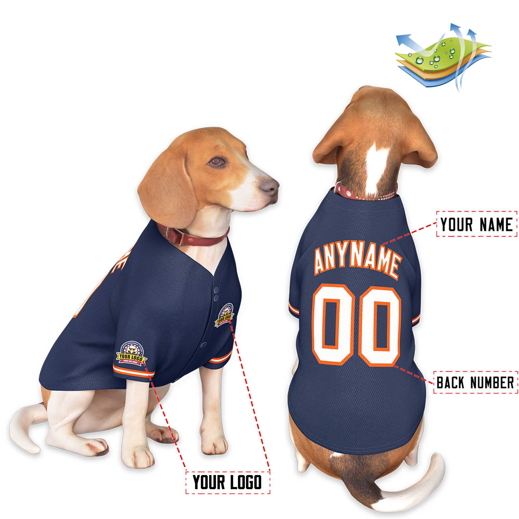 Custom Navy White-Orange Classic Style Dog Jersey