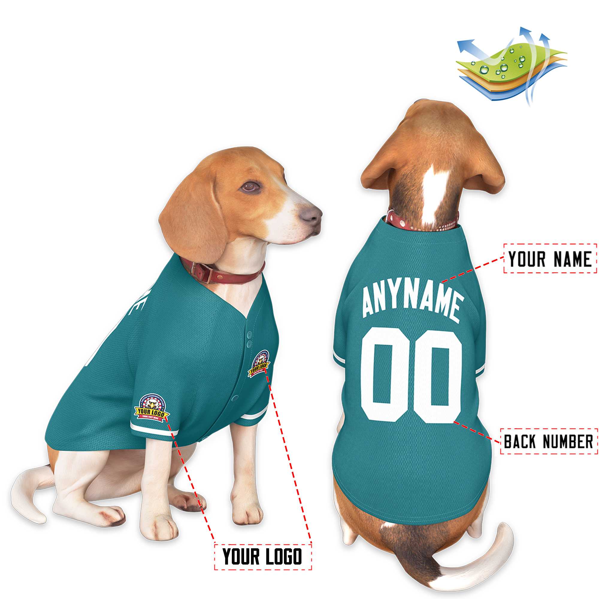 Custom Aqua White Classic Style Dog Jersey