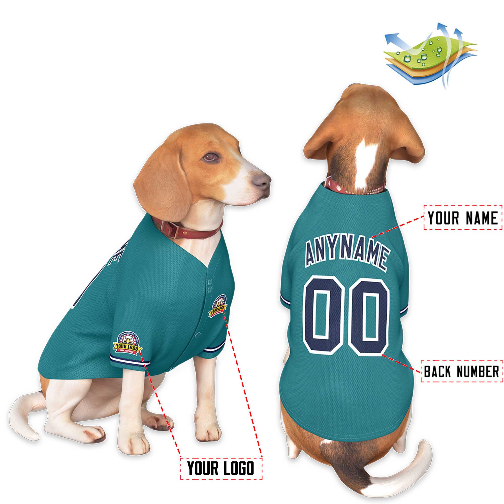 Custom Aqua Navy-White Classic Style Dog Jersey