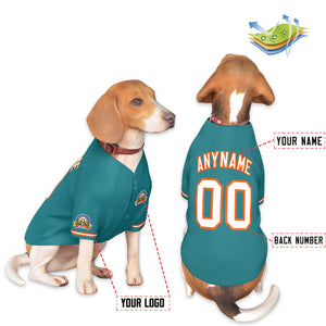 Custom Aqua White-Orange Classic Style Dog Jersey