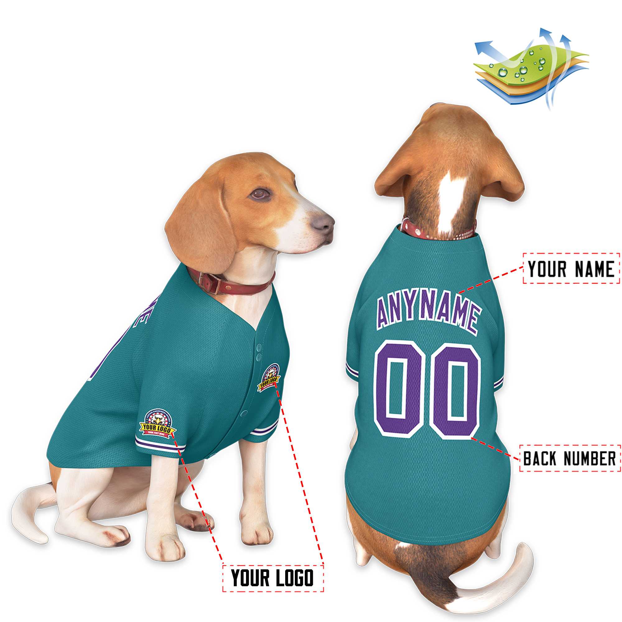 Custom Aqua Purple-White Classic Style Dog Jersey