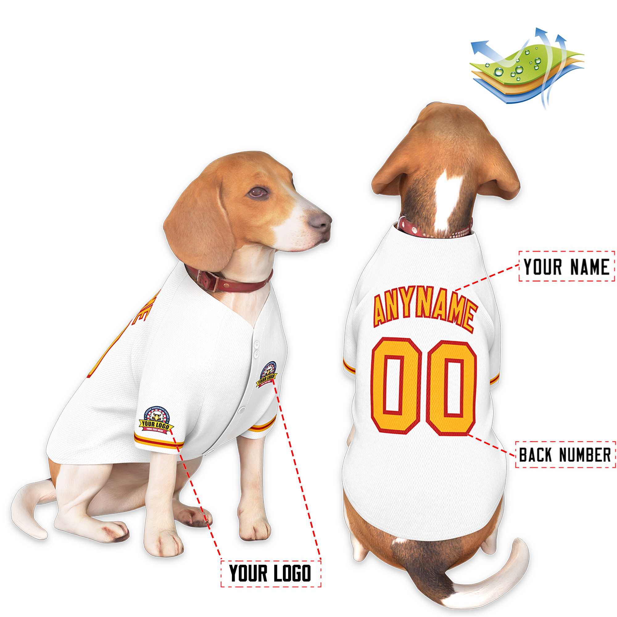 Custom White Yellow-Red Classic Style Dog Jersey