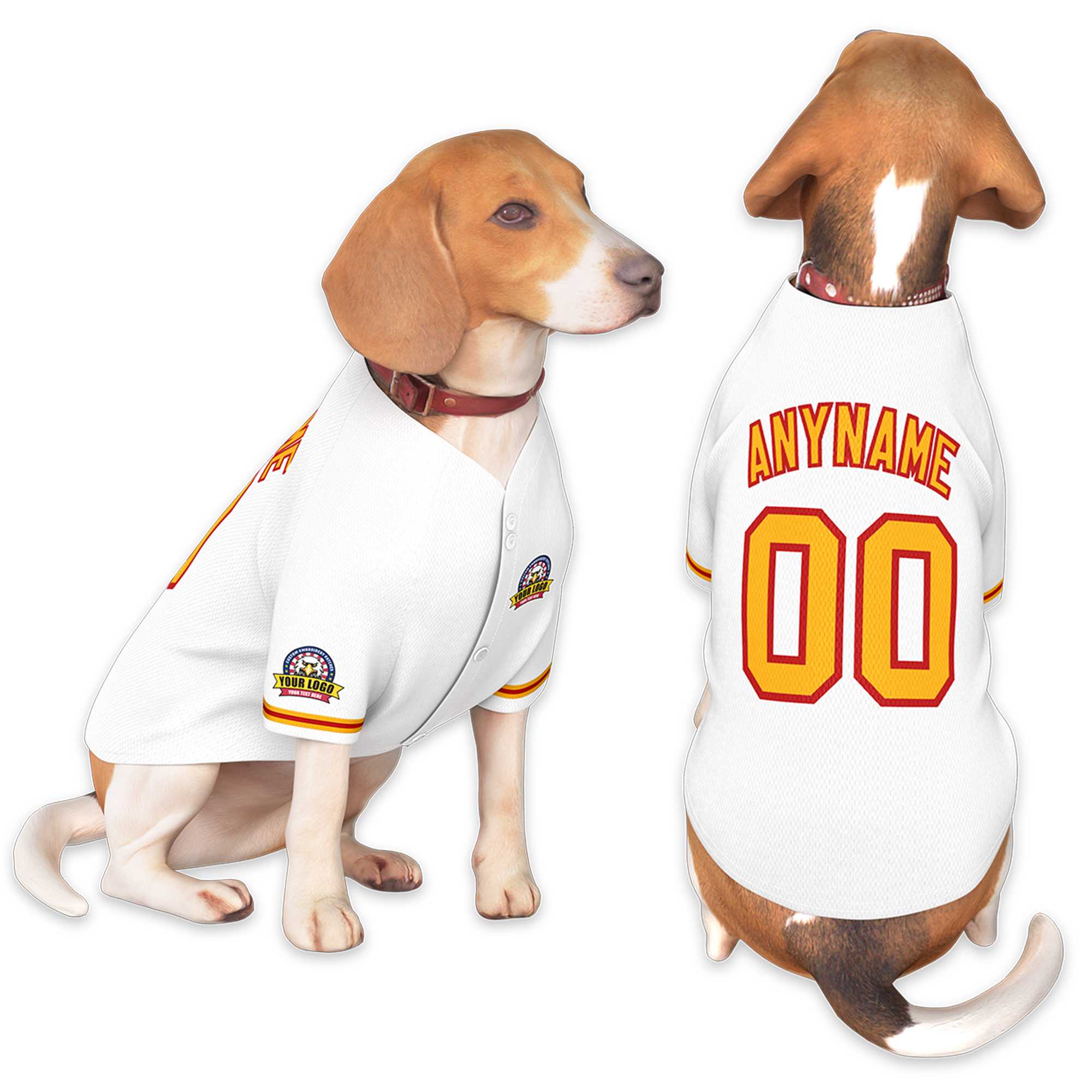 Custom White Yellow-Red Classic Style Dog Jersey