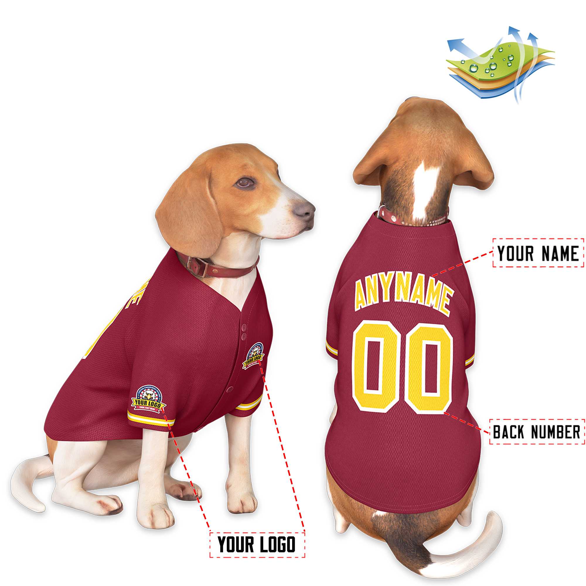 Custom Crimson Gold-White Classic Style Dog Jersey