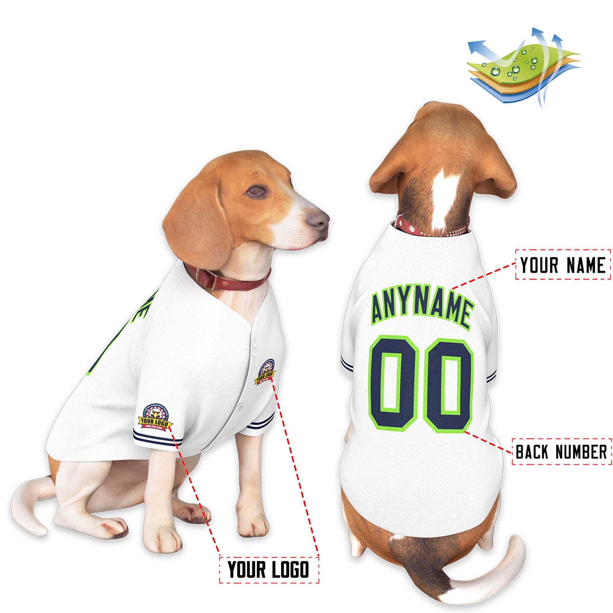 Custom White Navy-Neon Green Classic Style Dog Jersey