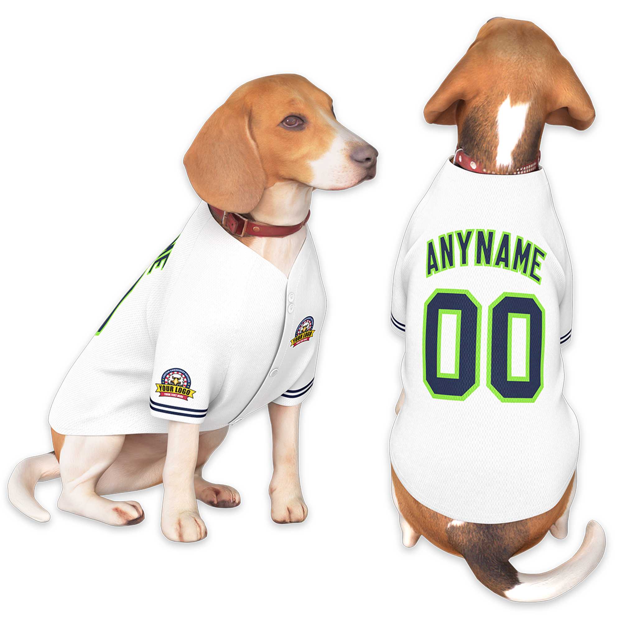 Custom White Navy-Neon Green Classic Style Dog Jersey