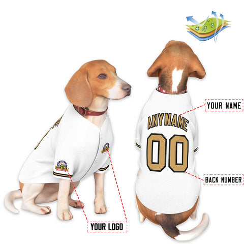 Custom White Old Gold-Black Classic Style Dog Jersey