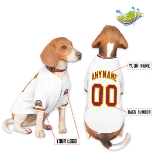 Custom White Crimson-Gold Classic Style Dog Jersey