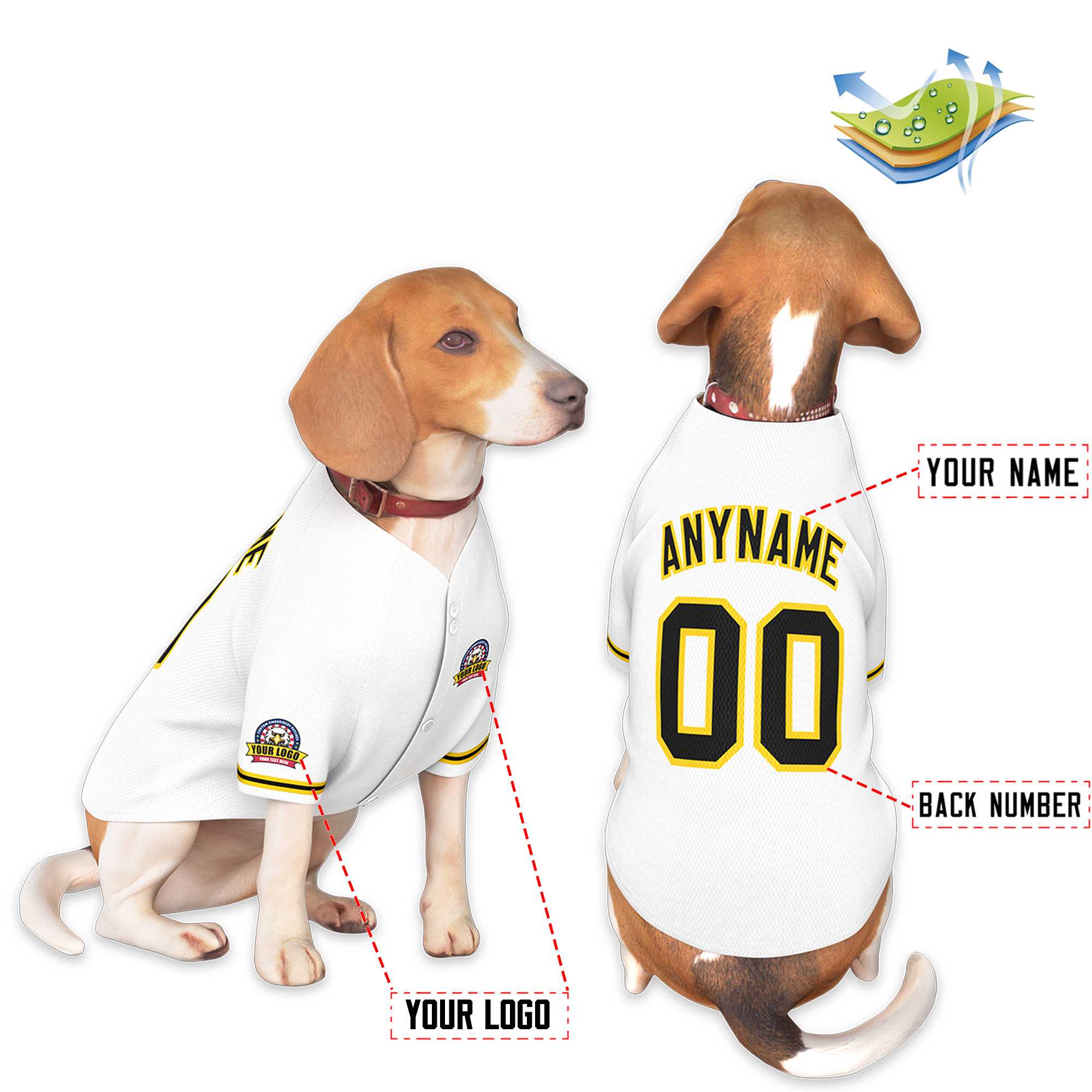 Custom White Black-Gold Classic Style Dog Jersey