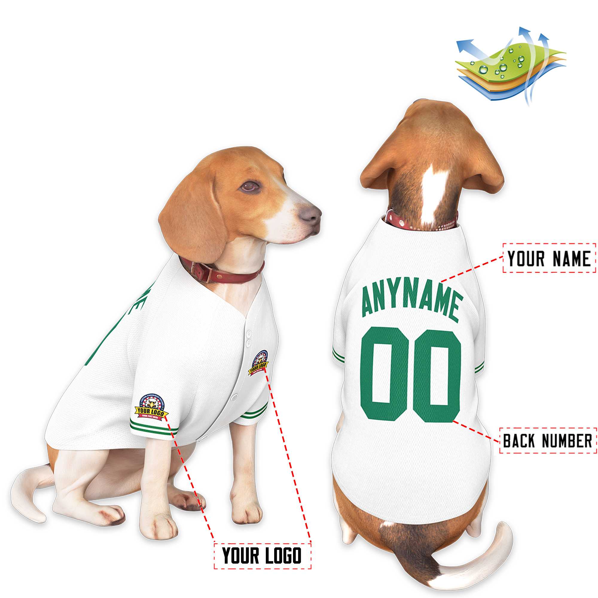 Maillot pour chien de style classique blanc Kelly Green personnalisé