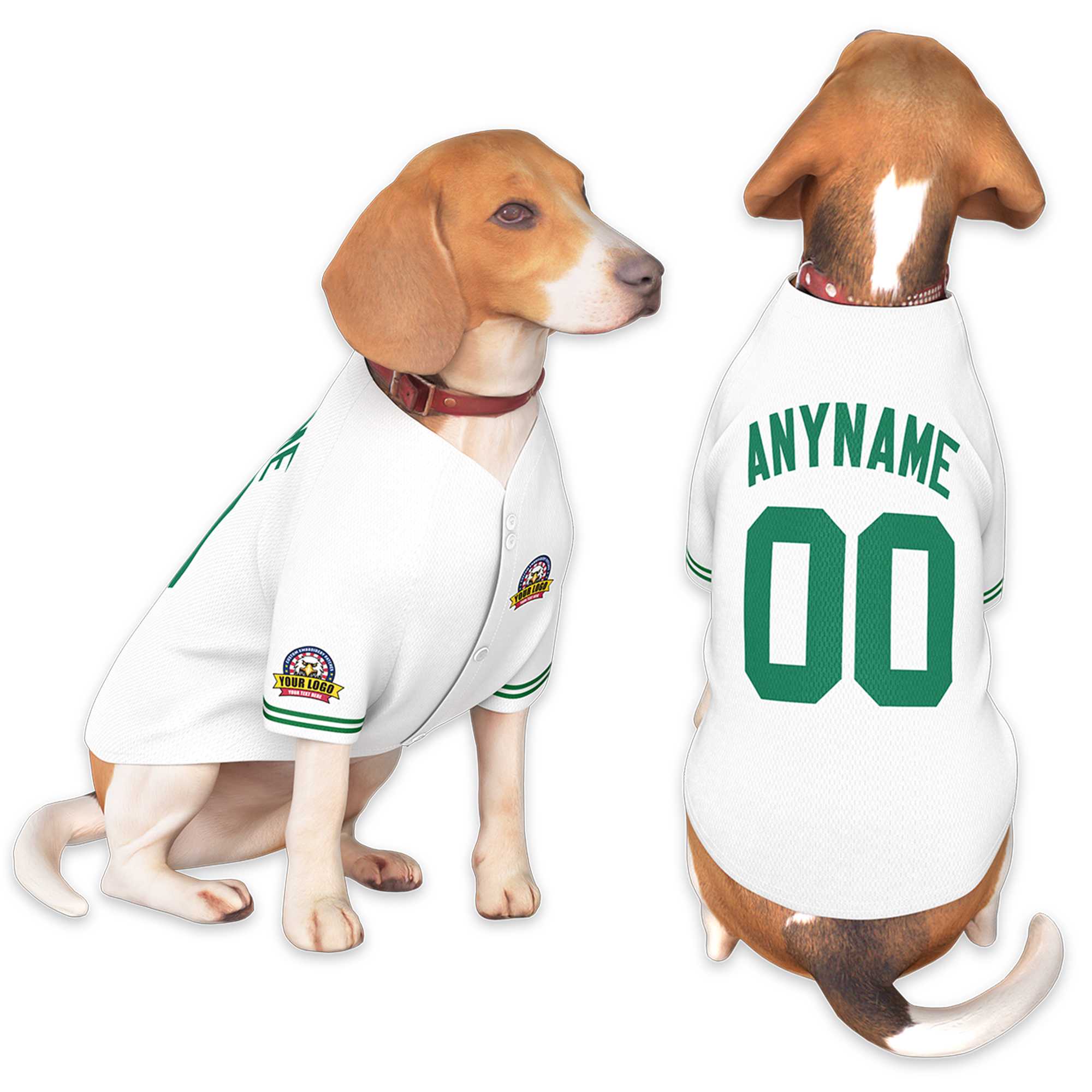 Custom White Kelly Green Classic Style Dog Jersey