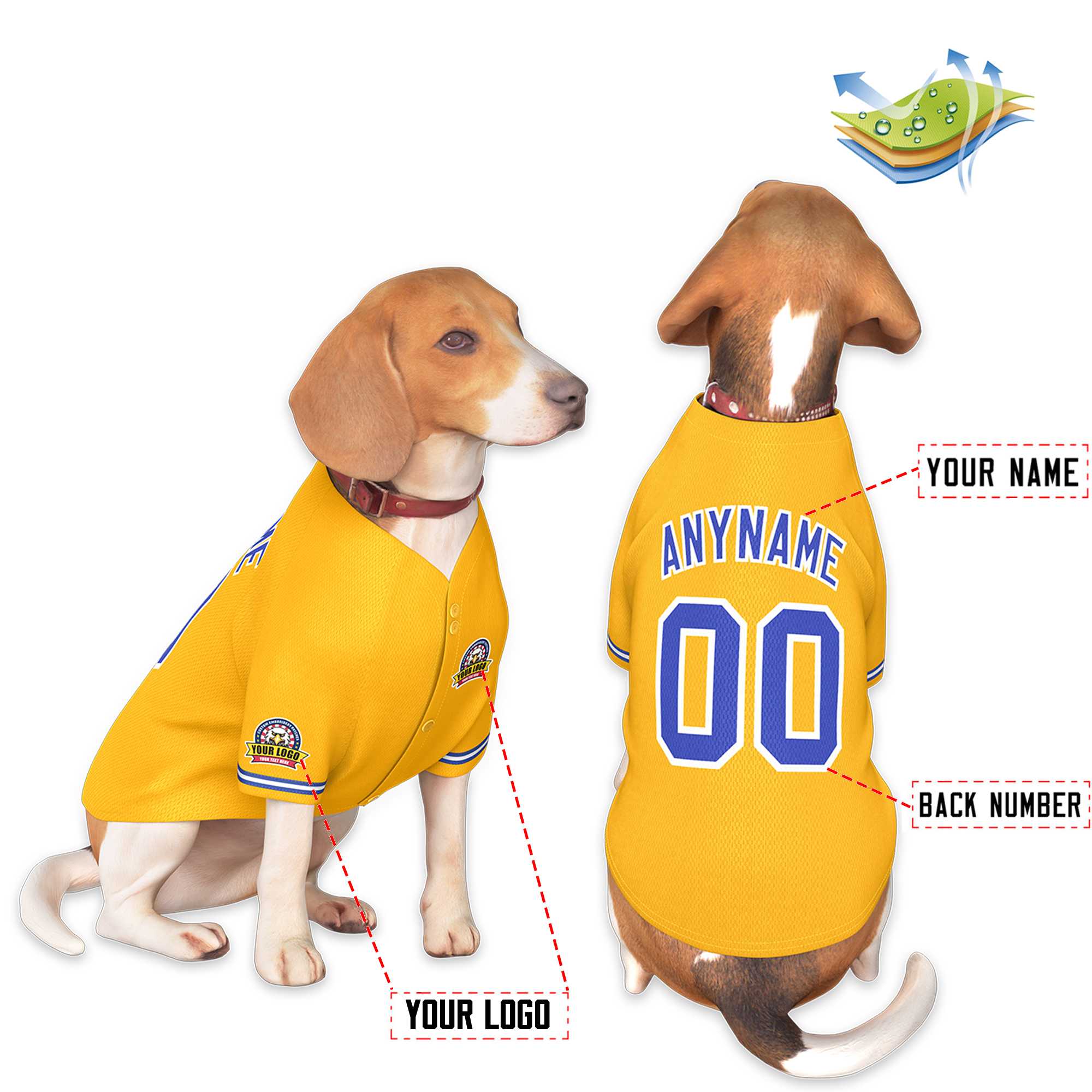 Custom Gold Royal-White Classic Style Dog Jersey