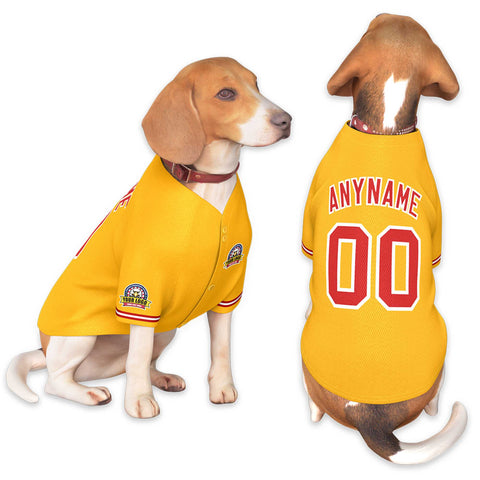 Custom Gold Red-White Classic Style Dog Jersey