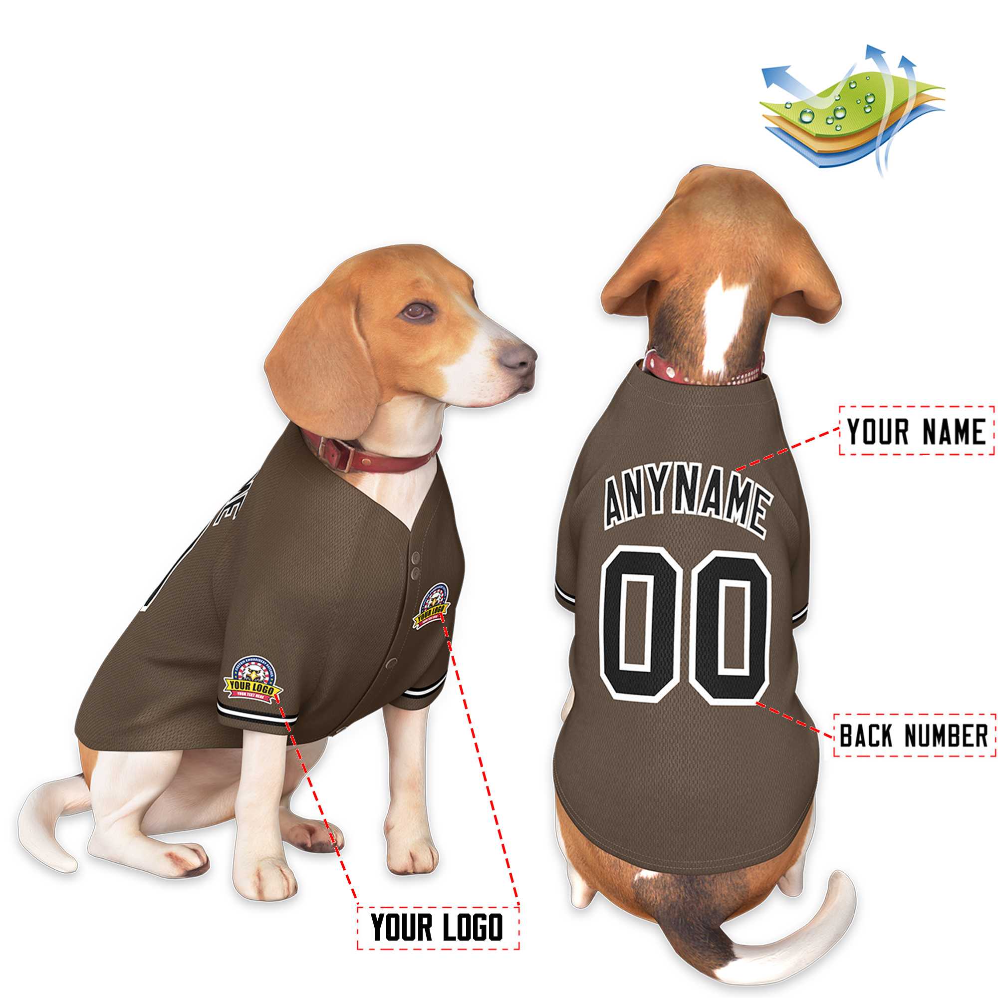 Custom Brown Black-White Classic Style Dog Jersey