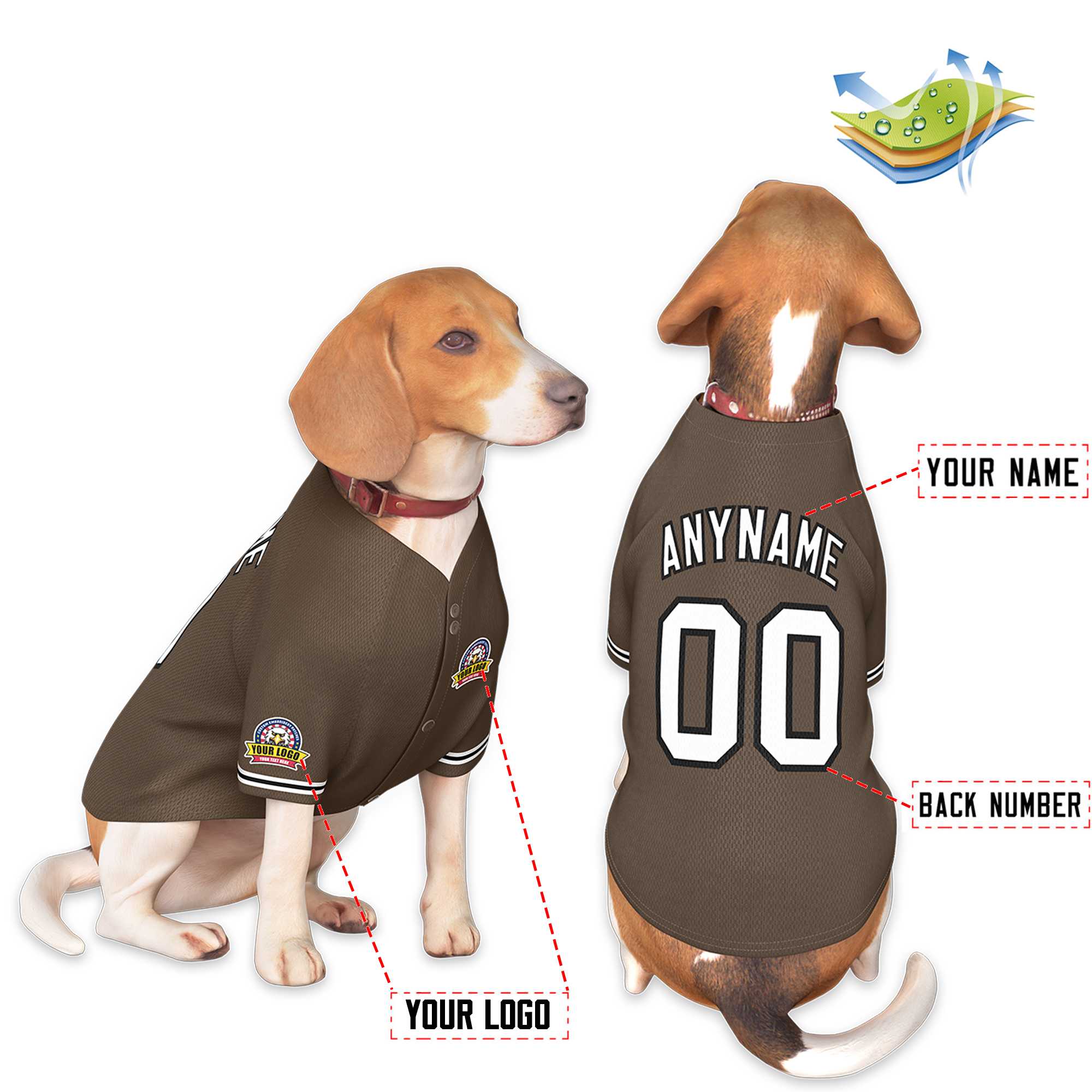 Maillot pour chien de style classique marron blanc-noir personnalisé