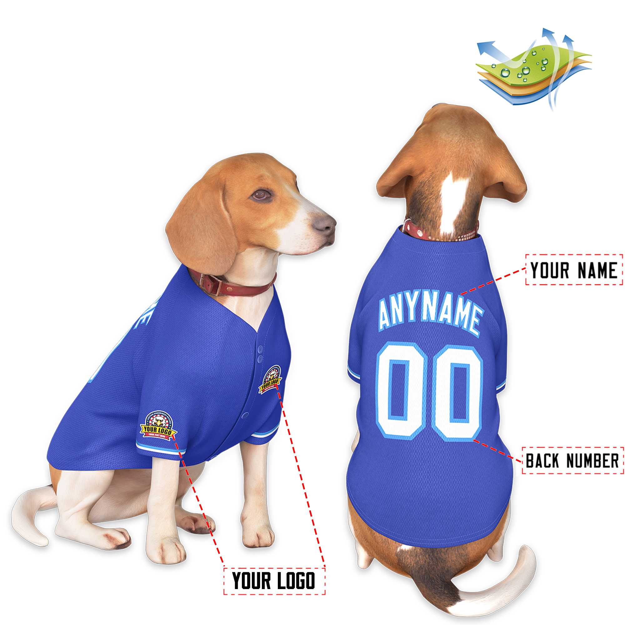 Custom Royal White-Powder Blue Classic Style Dog Jersey