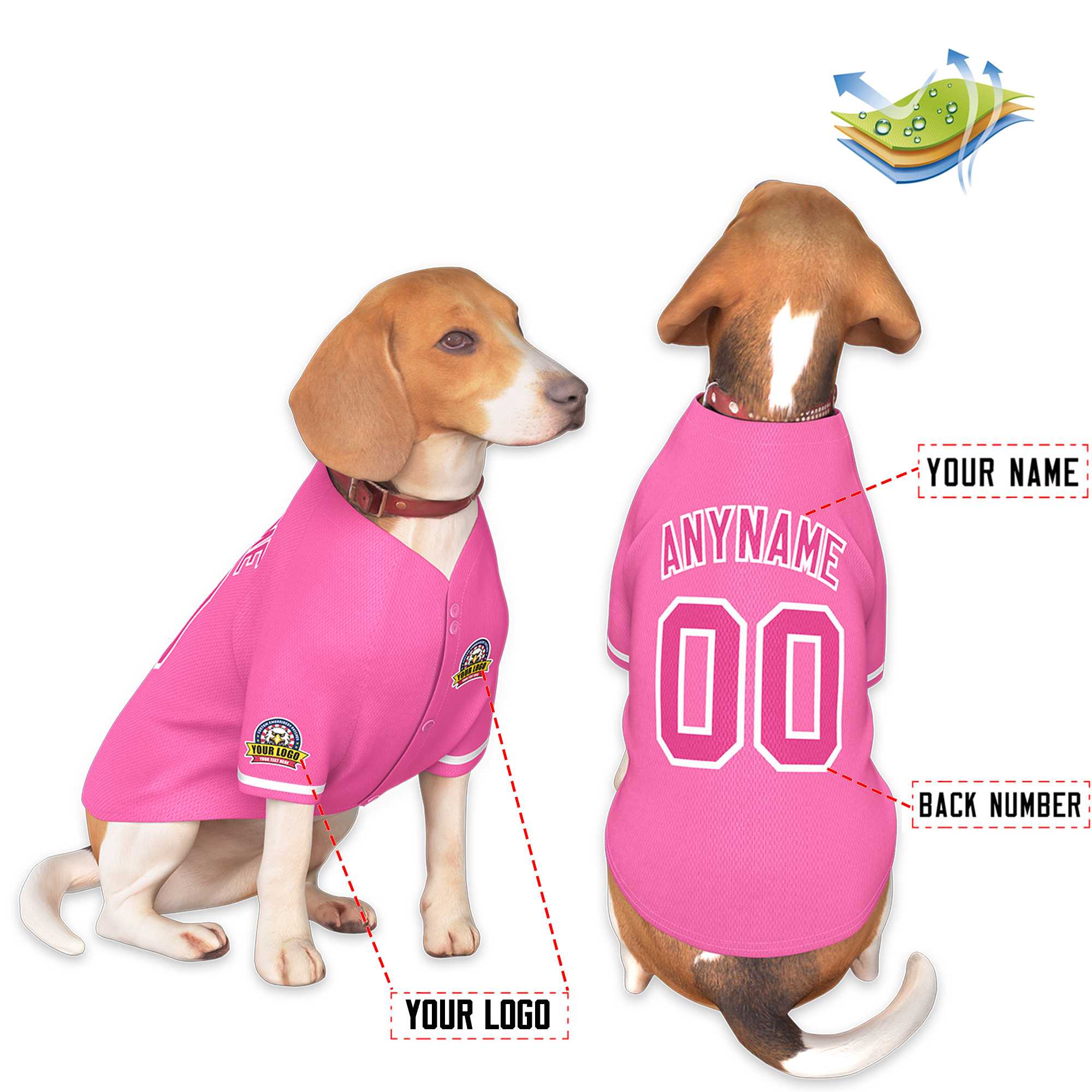 Maillot pour chien de style classique rose rose rouge-blanc personnalisé