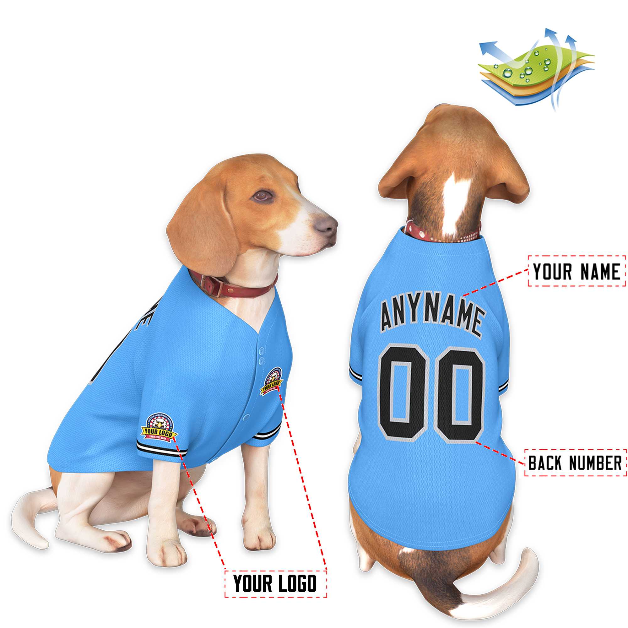 Custom Powder Blue Black-Gray Classic Style Dog Jersey