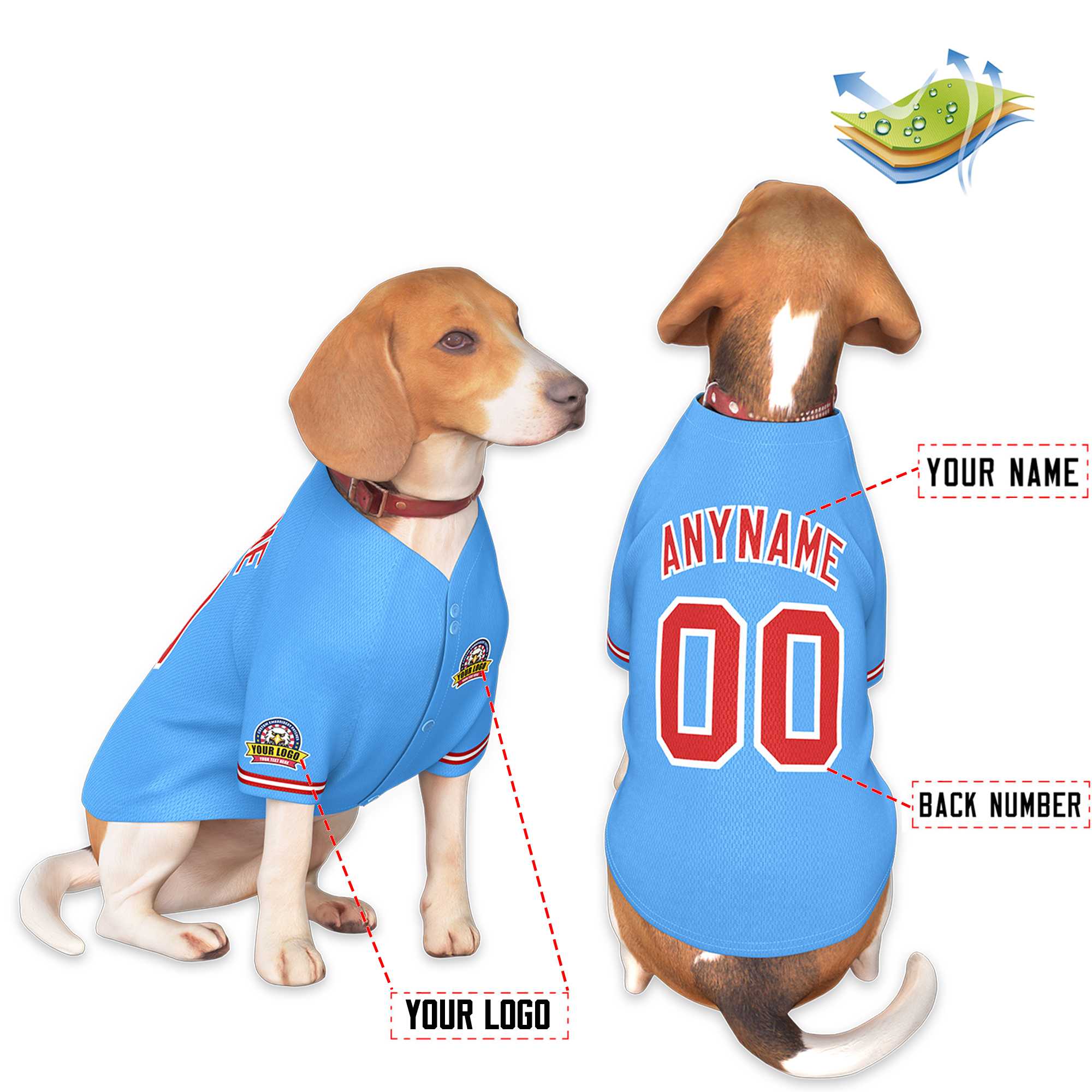 Custom Powder Blue Red-White Classic Style Dog Jersey