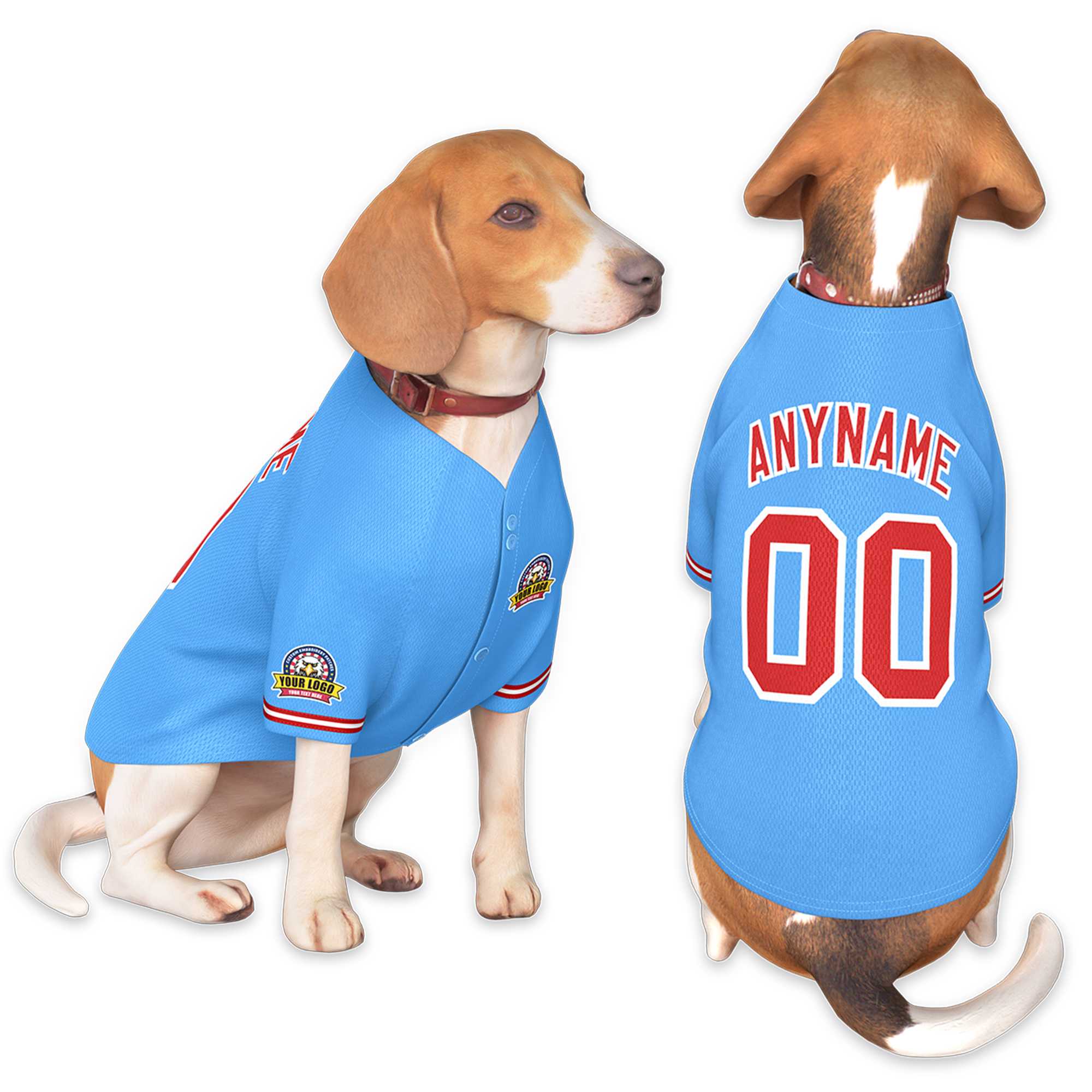 Custom Powder Blue Red-White Classic Style Dog Jersey