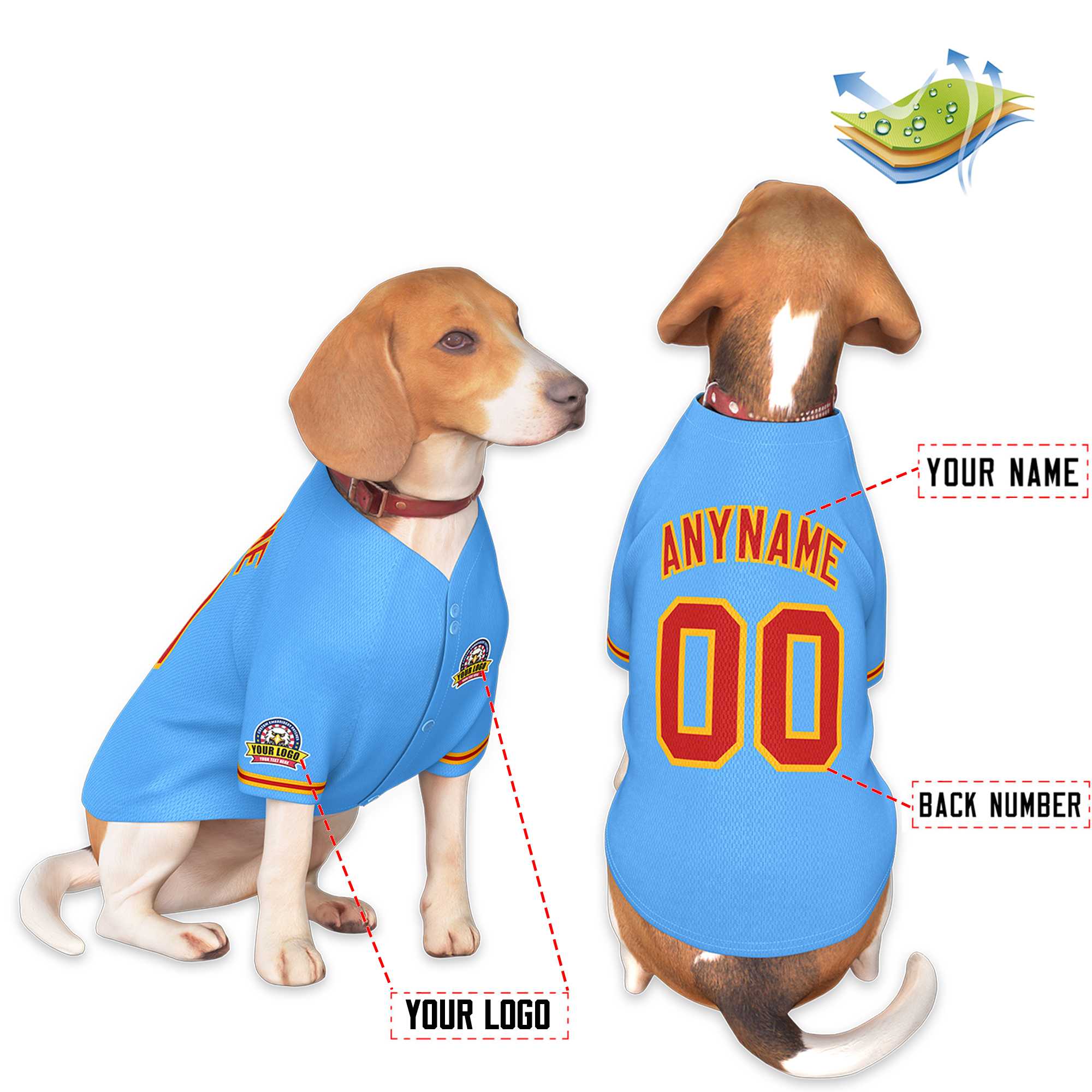 Custom Powder Blue Red-Yellow Classic Style Dog Jersey