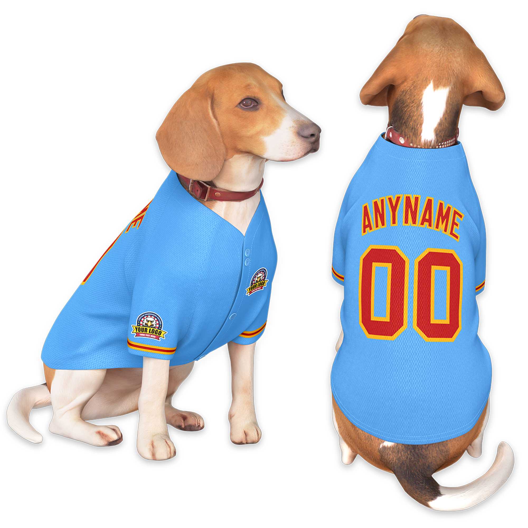 Custom Powder Blue Red-Yellow Classic Style Dog Jersey