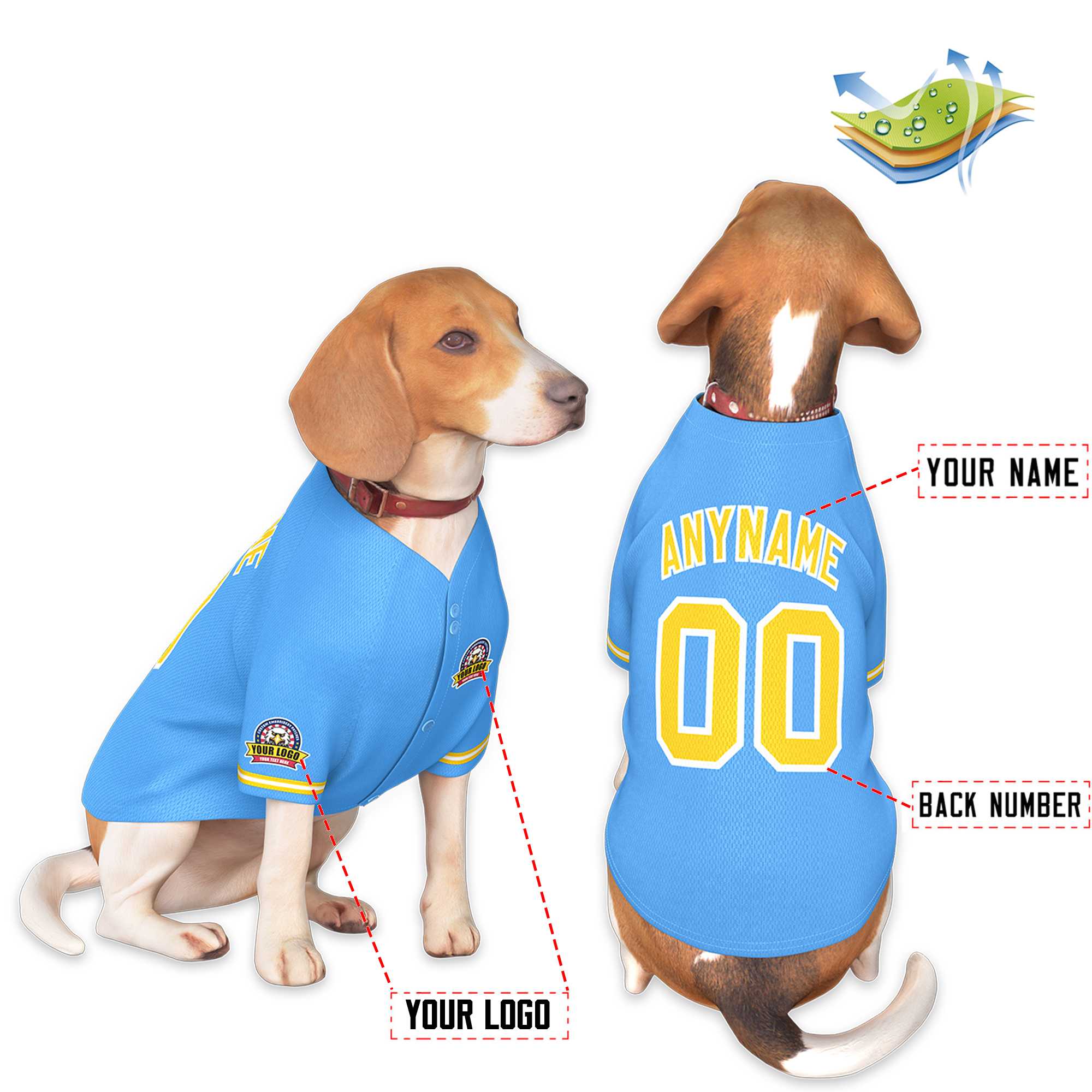 Custom Powder Blue Gold-White Classic Style Dog Jersey