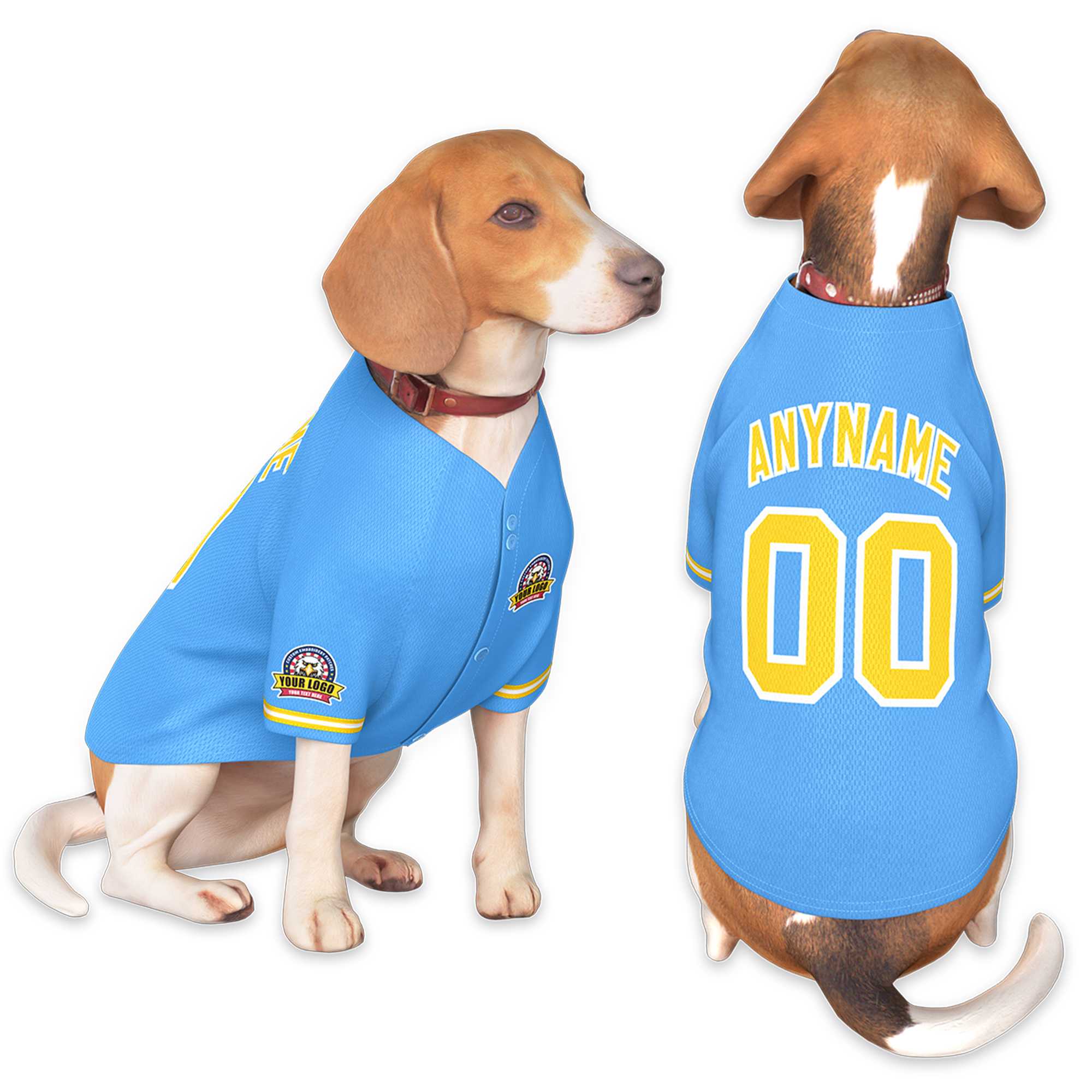 Custom Powder Blue Gold-White Classic Style Dog Jersey