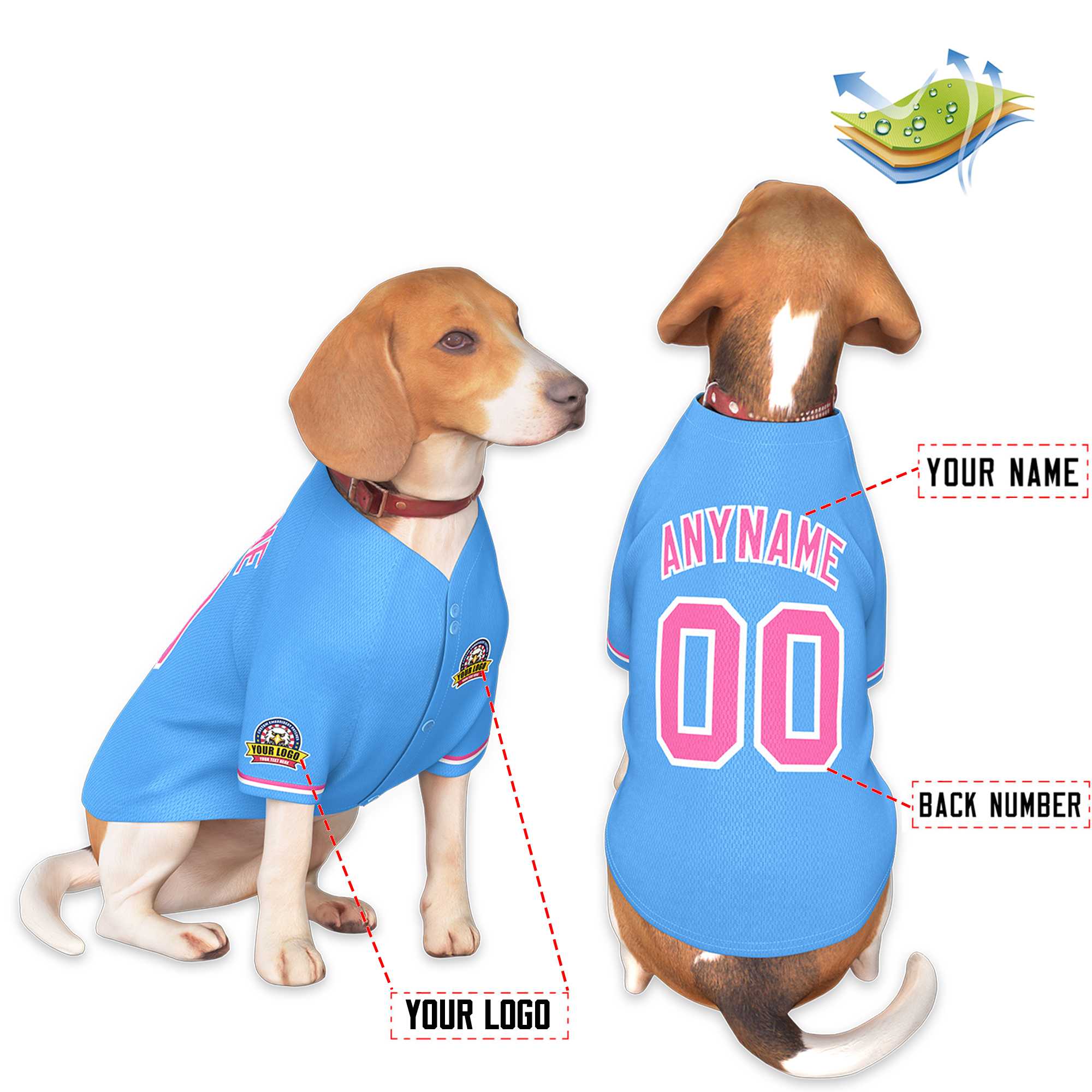 Custom Powder Blue Pink-White Classic Style Dog Jersey