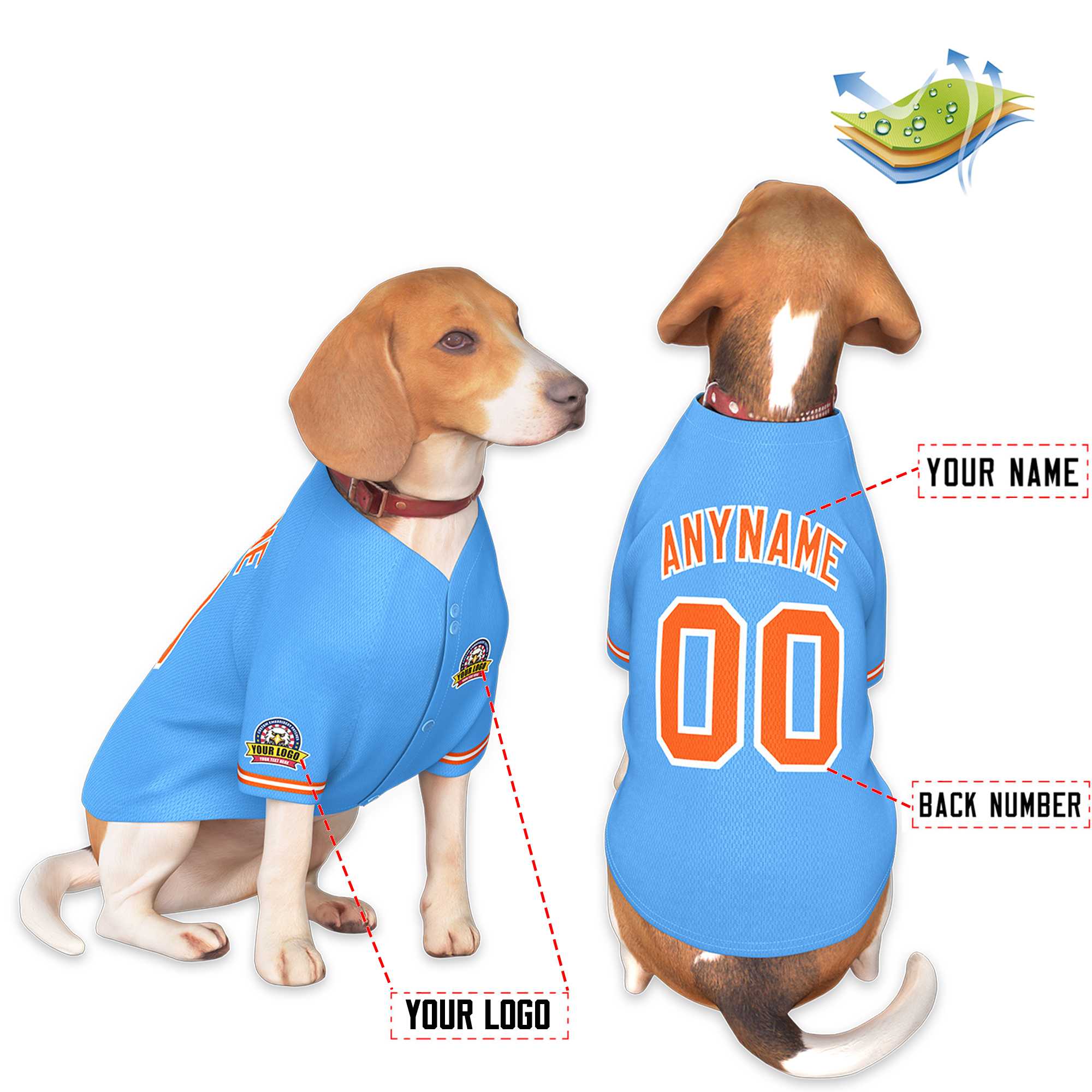 Custom Powder Blue Orange-White Classic Style Dog Jersey