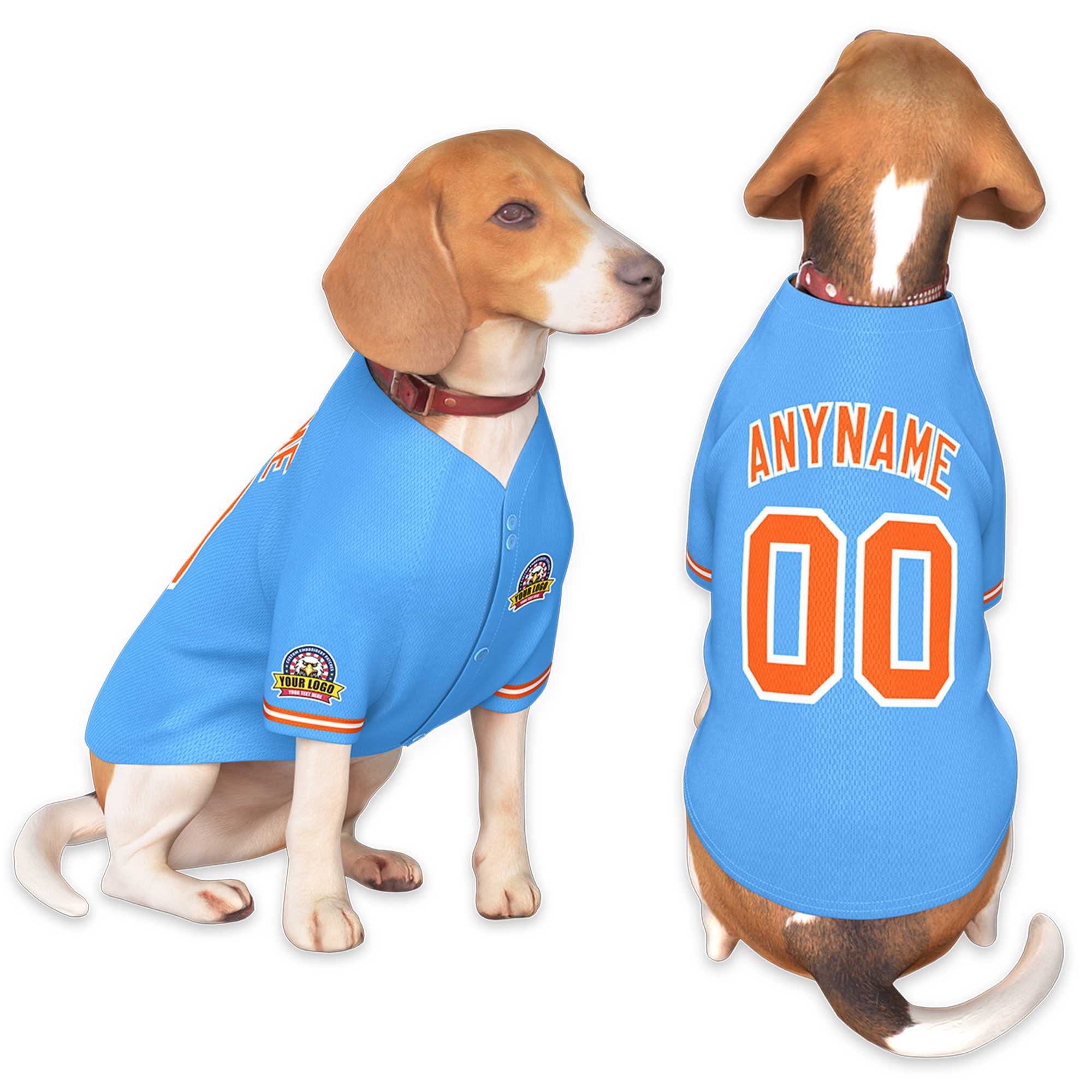 Custom Powder Blue Orange-White Classic Style Dog Jersey