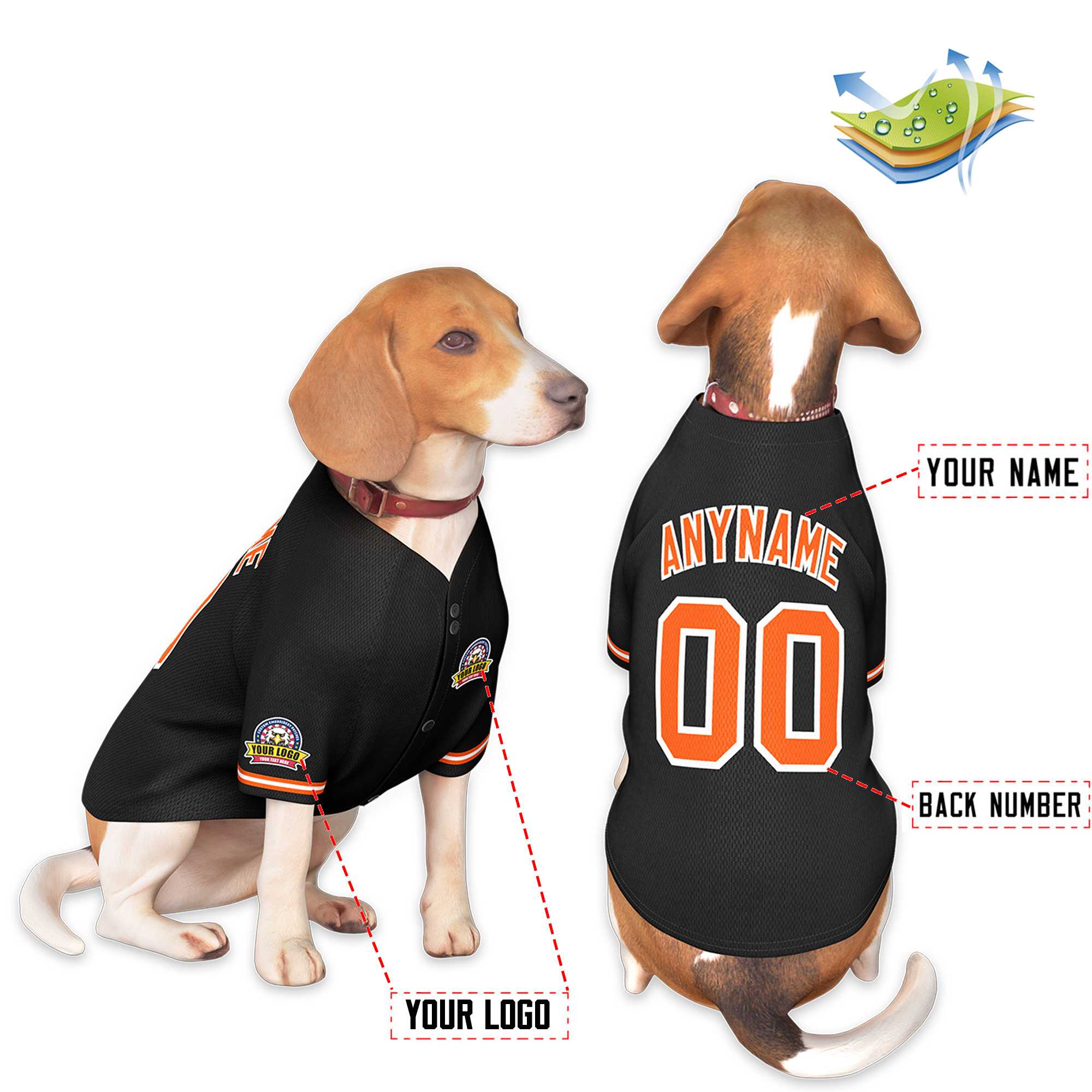 Maillot pour chien de style classique noir orange-blanc personnalisé