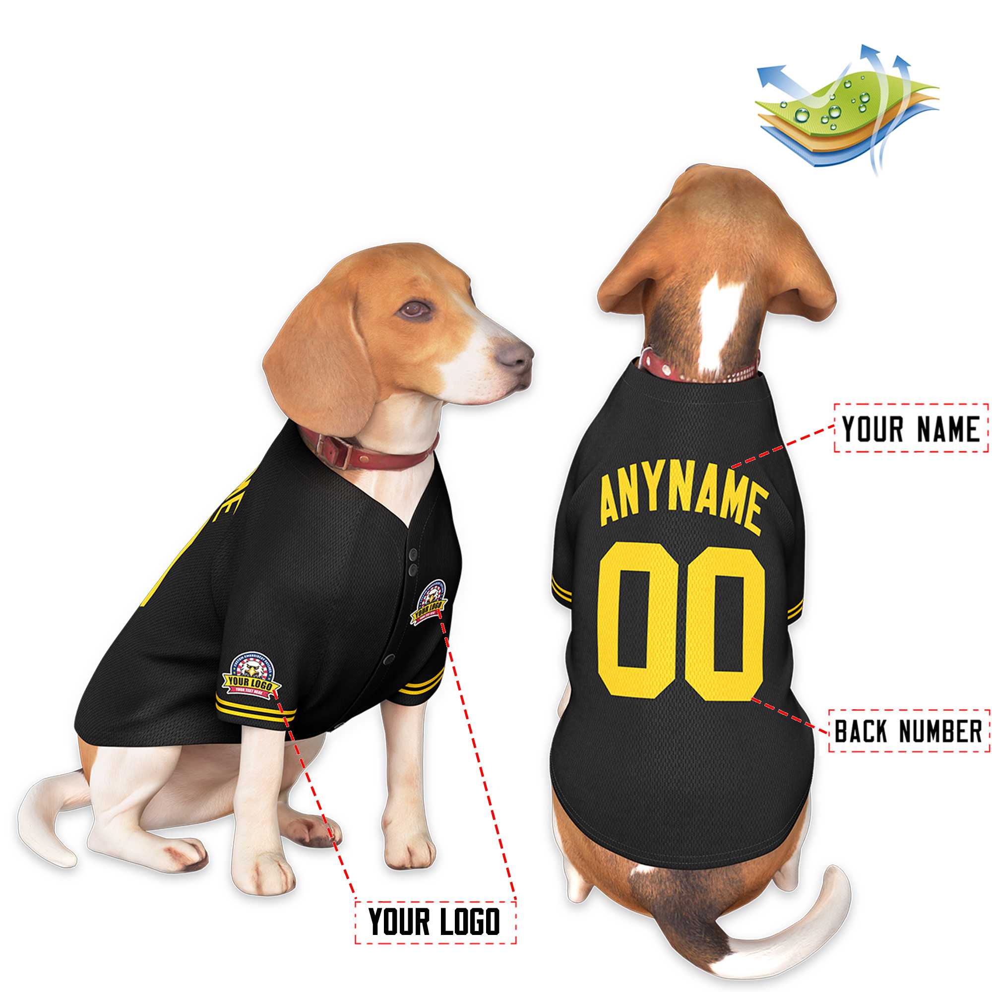 Maillot pour chien de style classique en or noir personnalisé