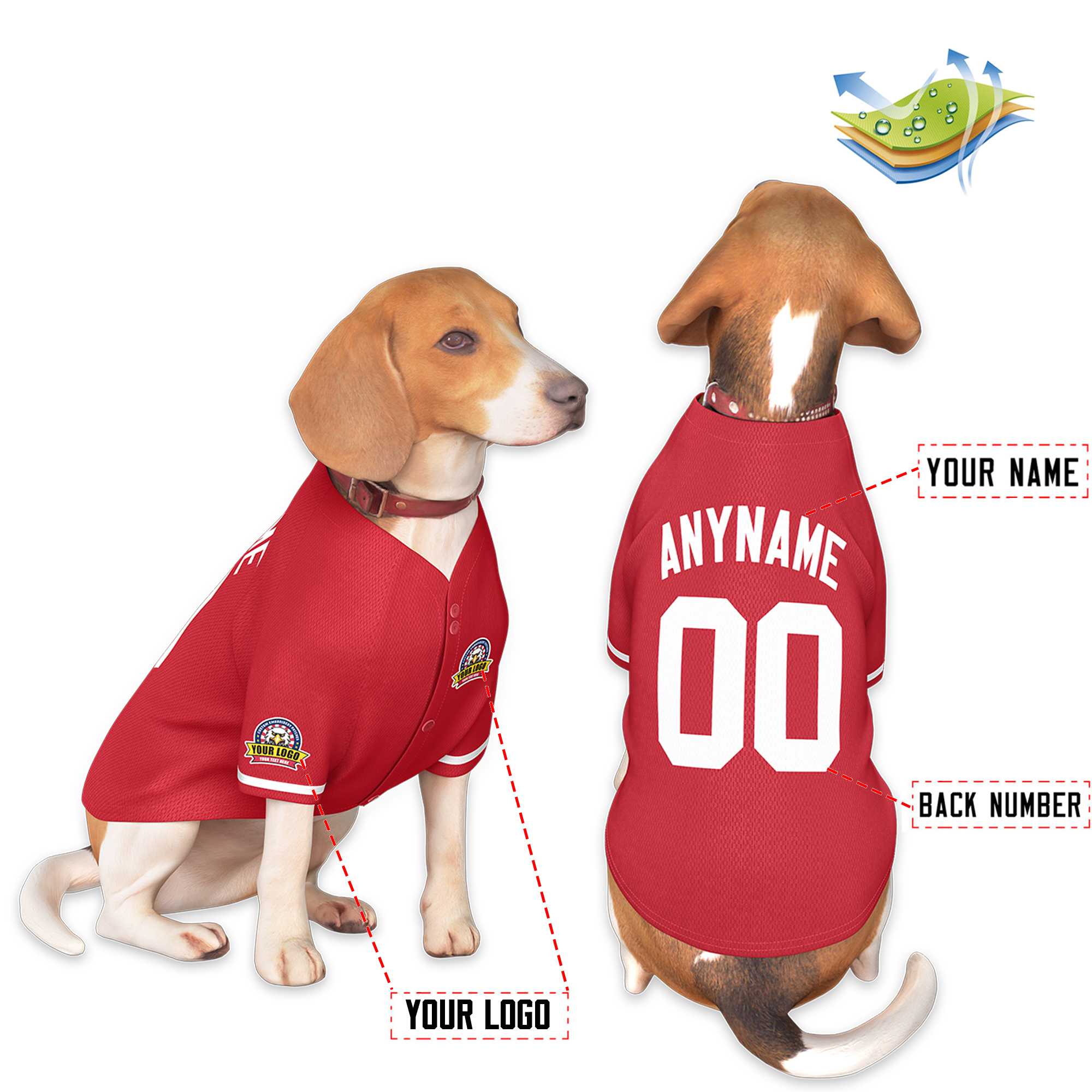 Maillot pour chien de style classique rouge blanc personnalisé