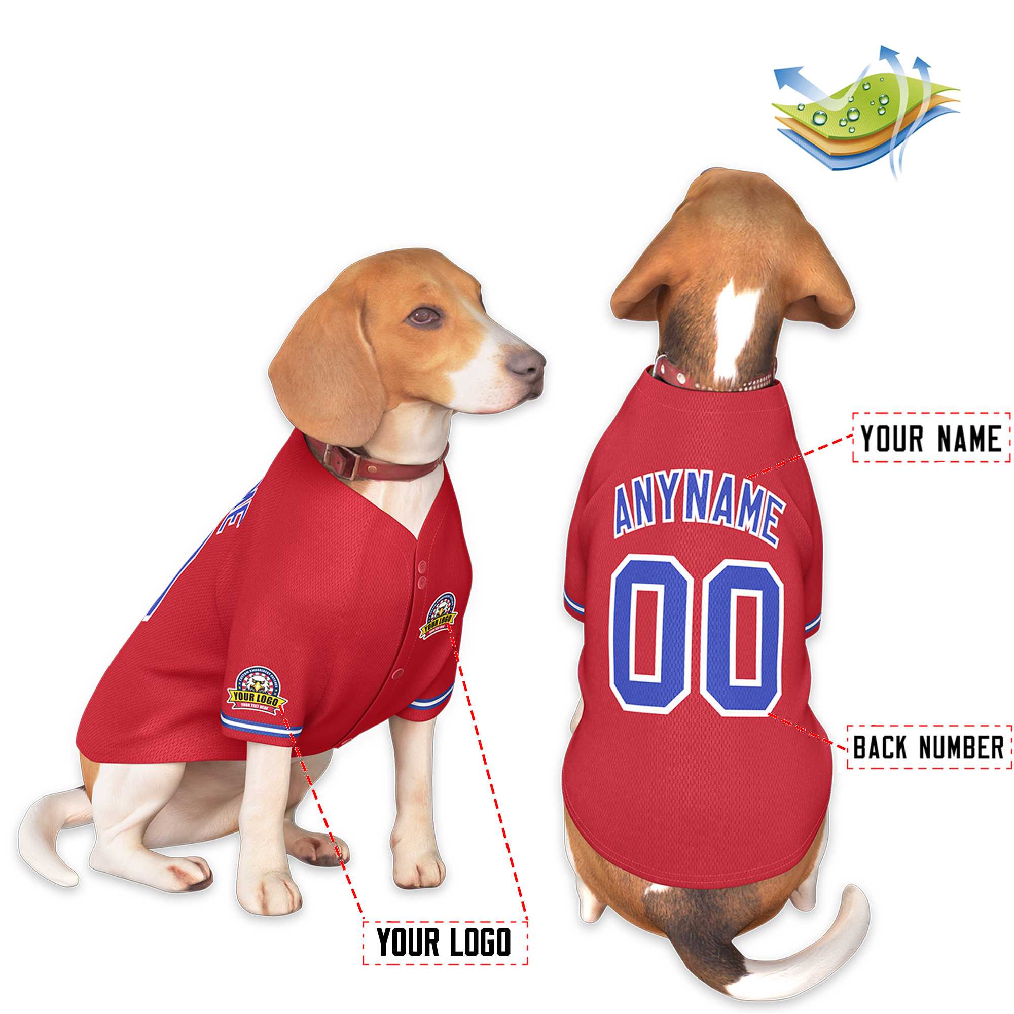 Custom Red Royal-White Classic Style Dog Jersey