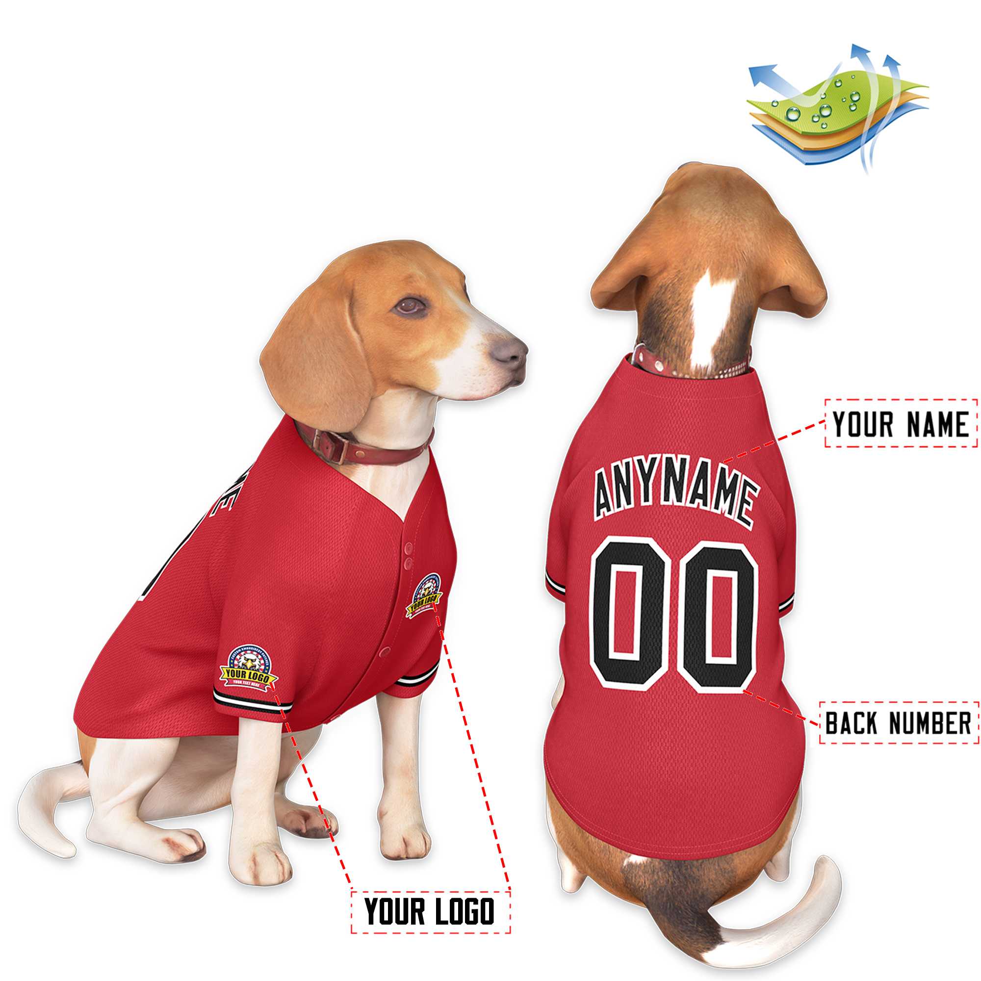 Custom Red Black-White Classic Style Dog Jersey