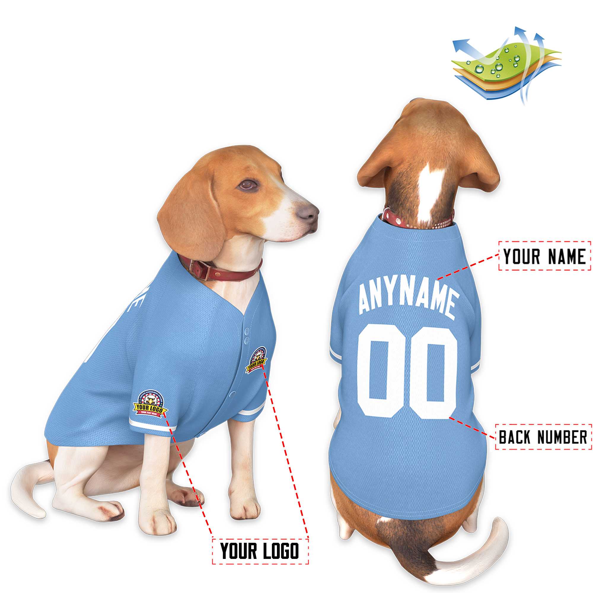 Custom Light Blue White Classic Style Dog Jersey