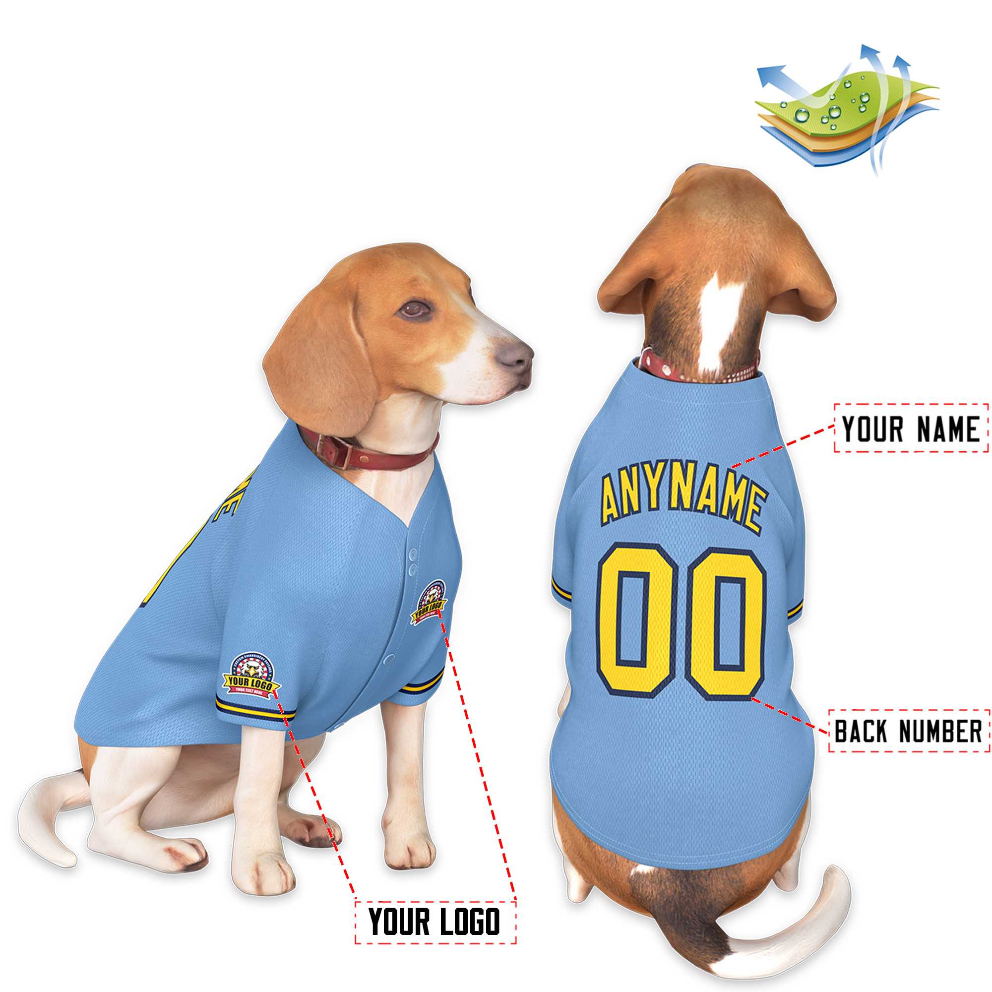 Custom Light Blue Gold-Navy Classic Style Dog Jersey