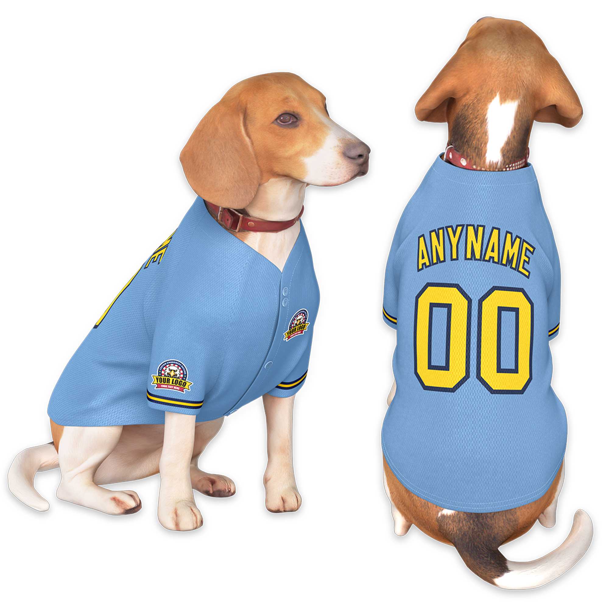 Custom Light Blue Gold-Navy Classic Style Dog Jersey