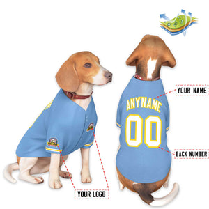 Custom Light Blue White-Gold Classic Style Dog Jersey