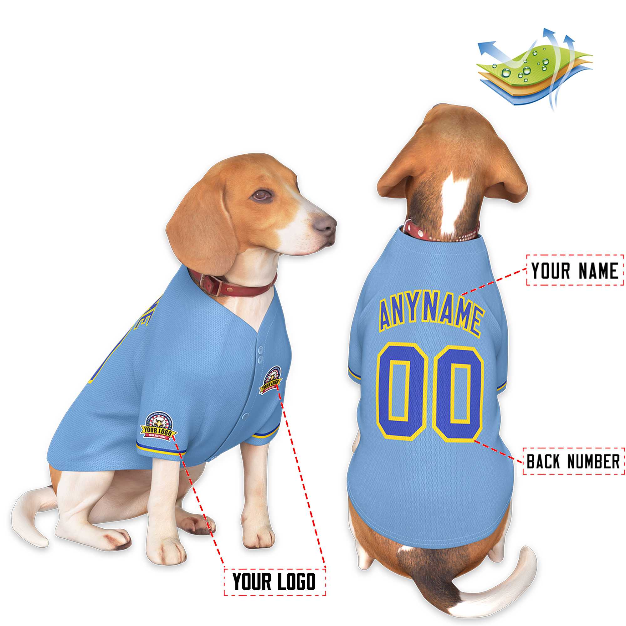 Custom Light Blue Royal-Gold Classic Style Dog Jersey