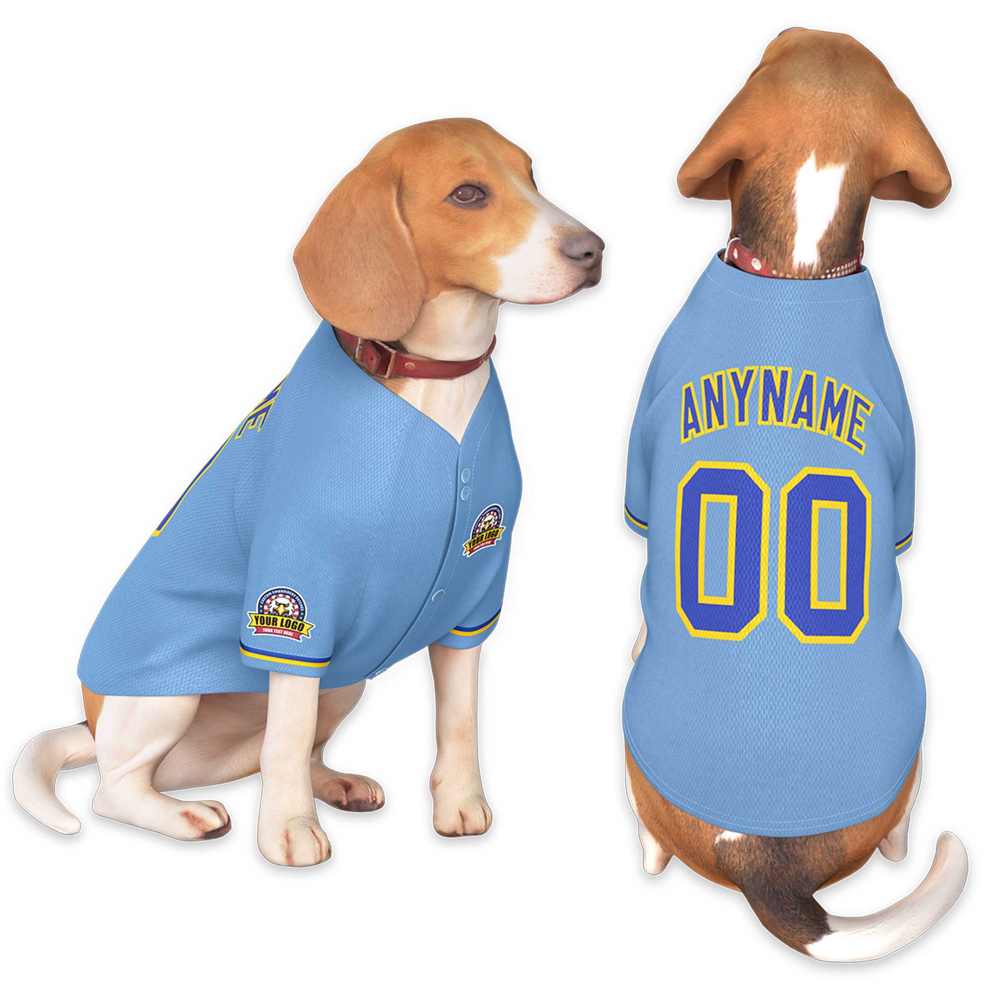 Custom Light Blue Royal-Gold Classic Style Dog Jersey